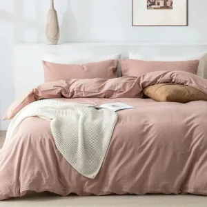 100% Washed Cotton 3-Piece Duvet Set - Pink