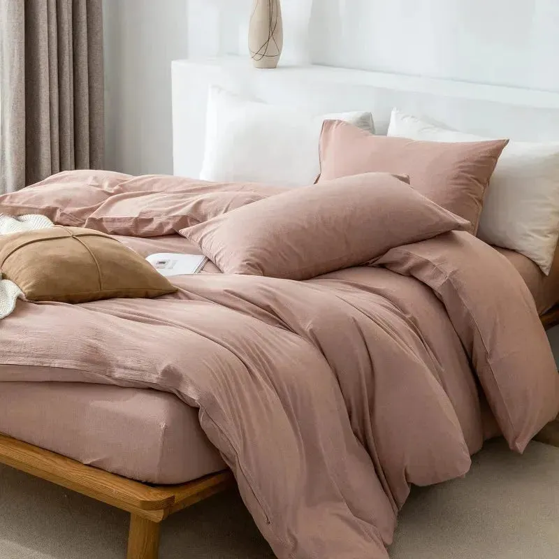 100% Washed Cotton 3-Piece Duvet Set - Pink