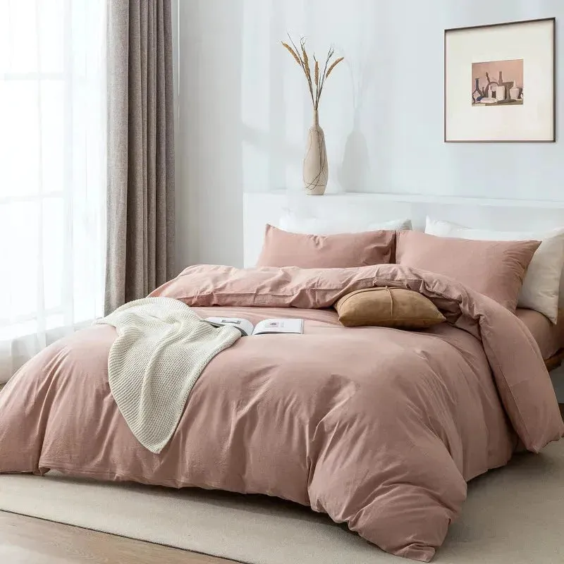 100% Washed Cotton 3-Piece Duvet Set - Pink