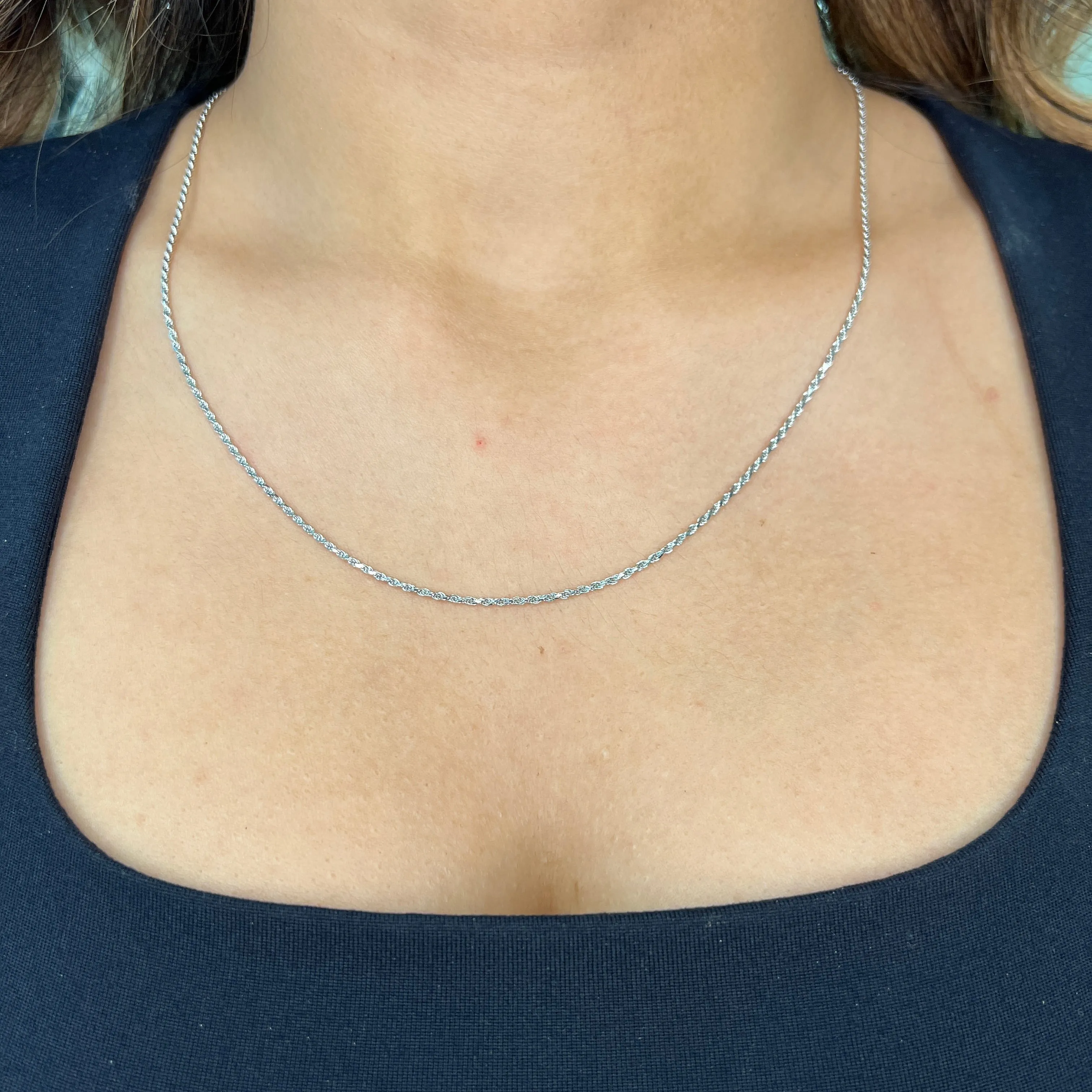 (10K, 14K, 18K) White Gold (1.3mm) Solid Diamond Cut Rope Chain (16" to 24")