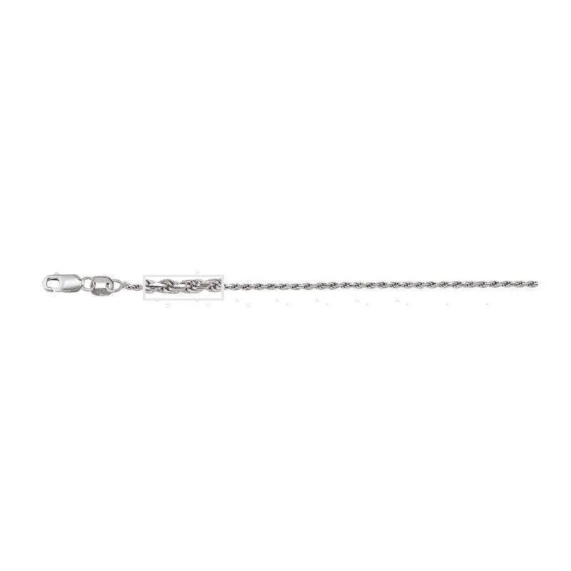 (10K, 14K, 18K) White Gold (1.3mm) Solid Diamond Cut Rope Chain (16" to 24")