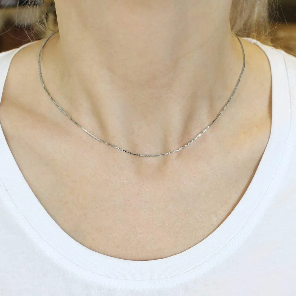 10K White Gold 1mm Box Pendant Chain