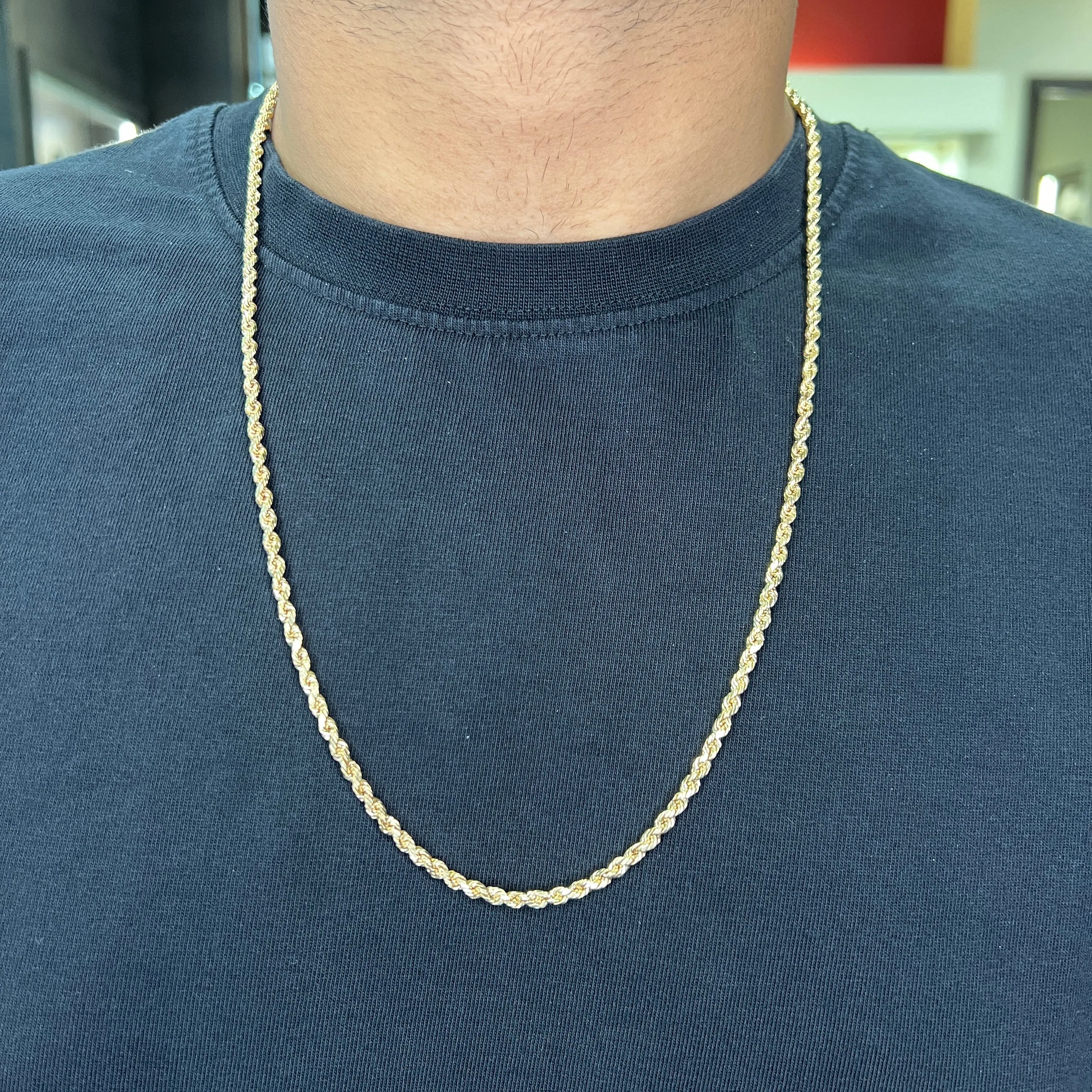 10K Yellow Gold (3mm) Hollow Rope Chain (20" - 24")
