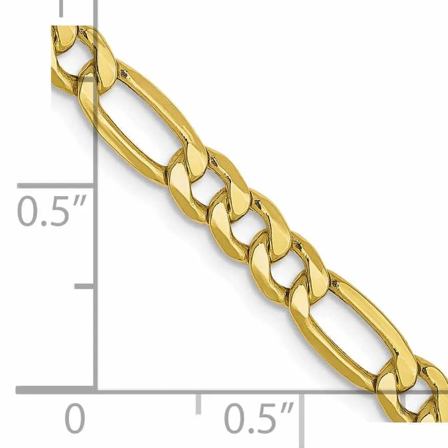 10k Yellow Gold 4.75mm Semi-Solid Figaro 7-inch Chain