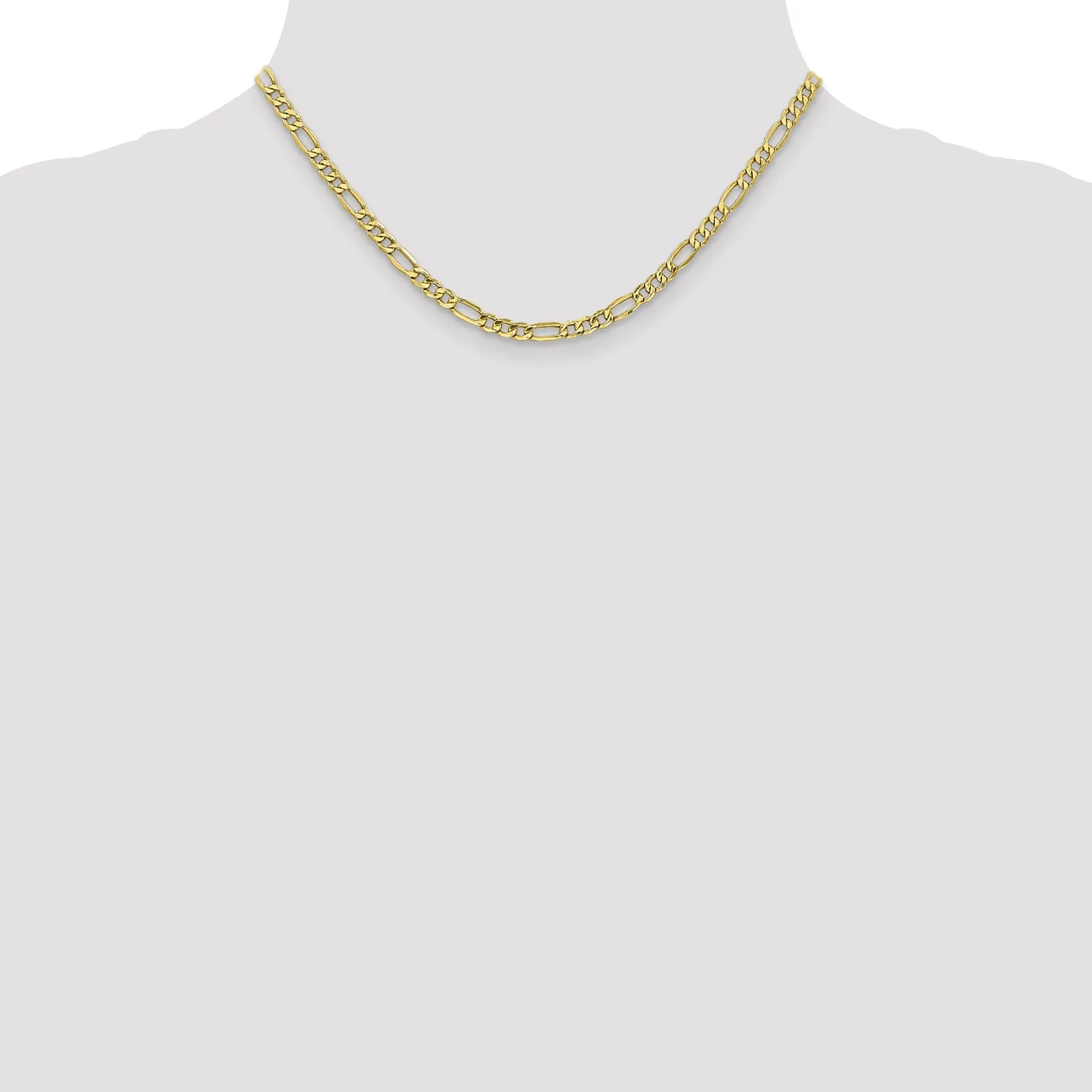 10k Yellow Gold 4.75mm Semi-Solid Figaro Chain