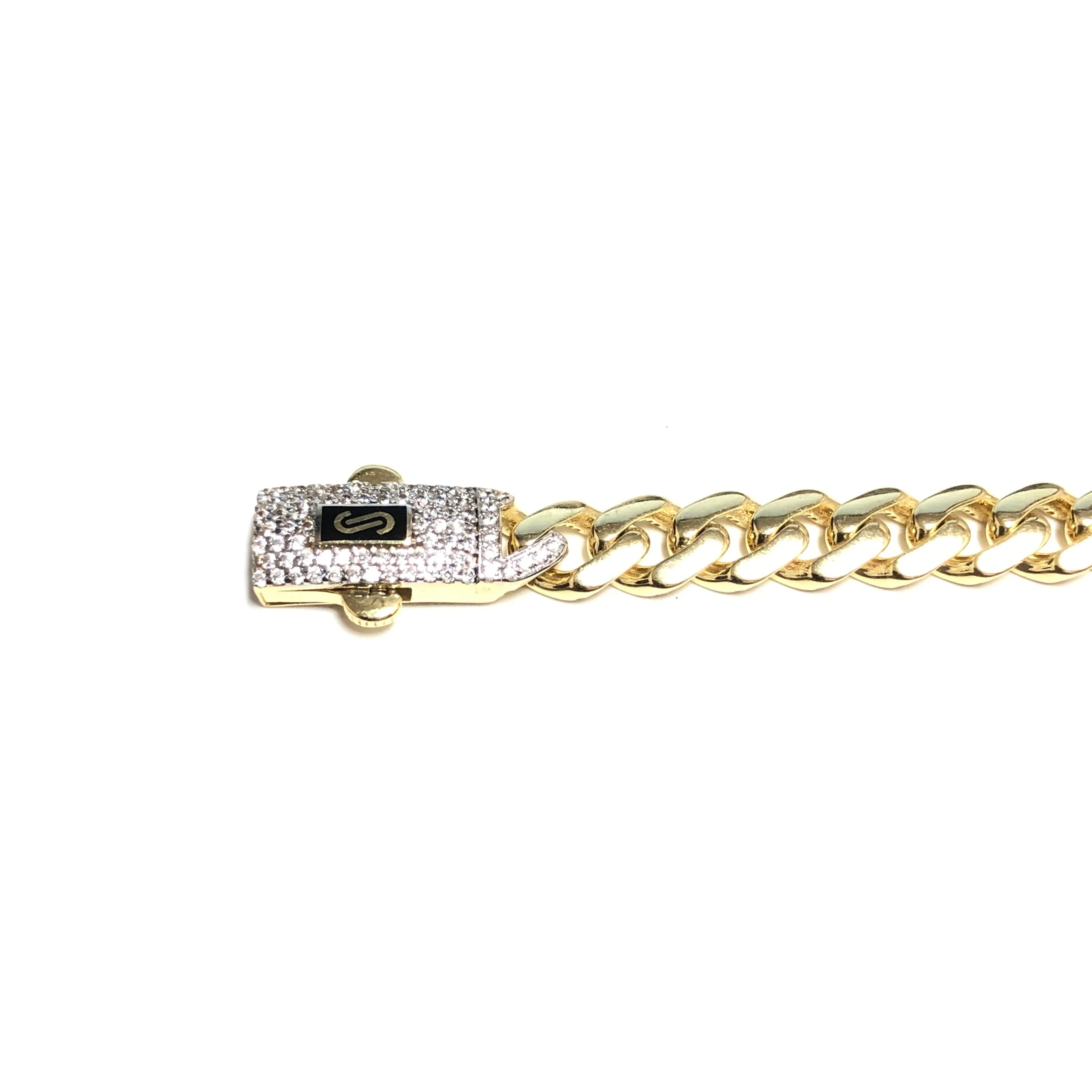 10K Yellow Gold (6.5mm) Classic Monaco Chain with Pavee Lock (18 - 26")