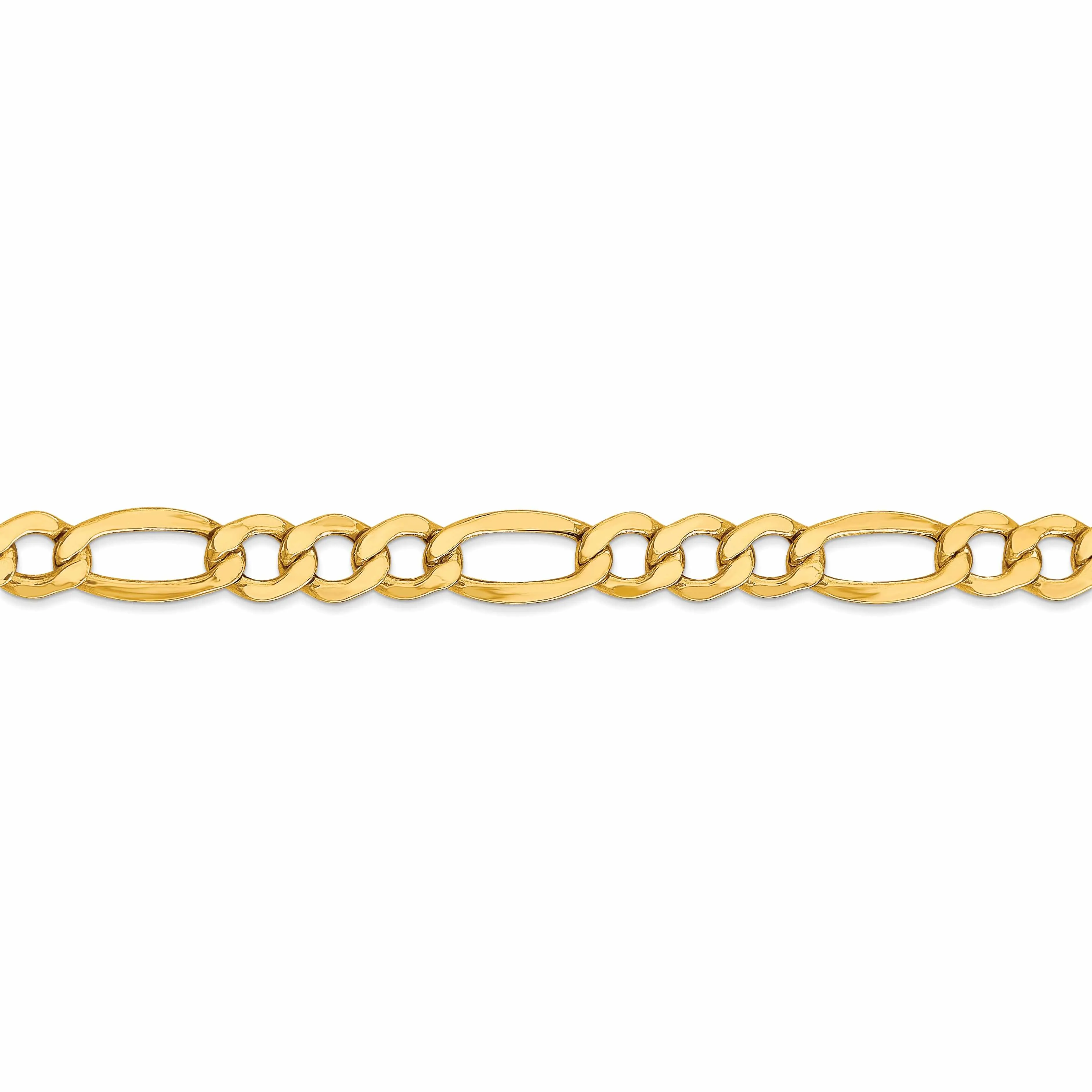 10k Yellow Gold 7.3mm Semi-Solid Figaro Chain
