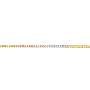 10K Yellow, White and Rose Gold (0.9mm) Wheat Chain 16"