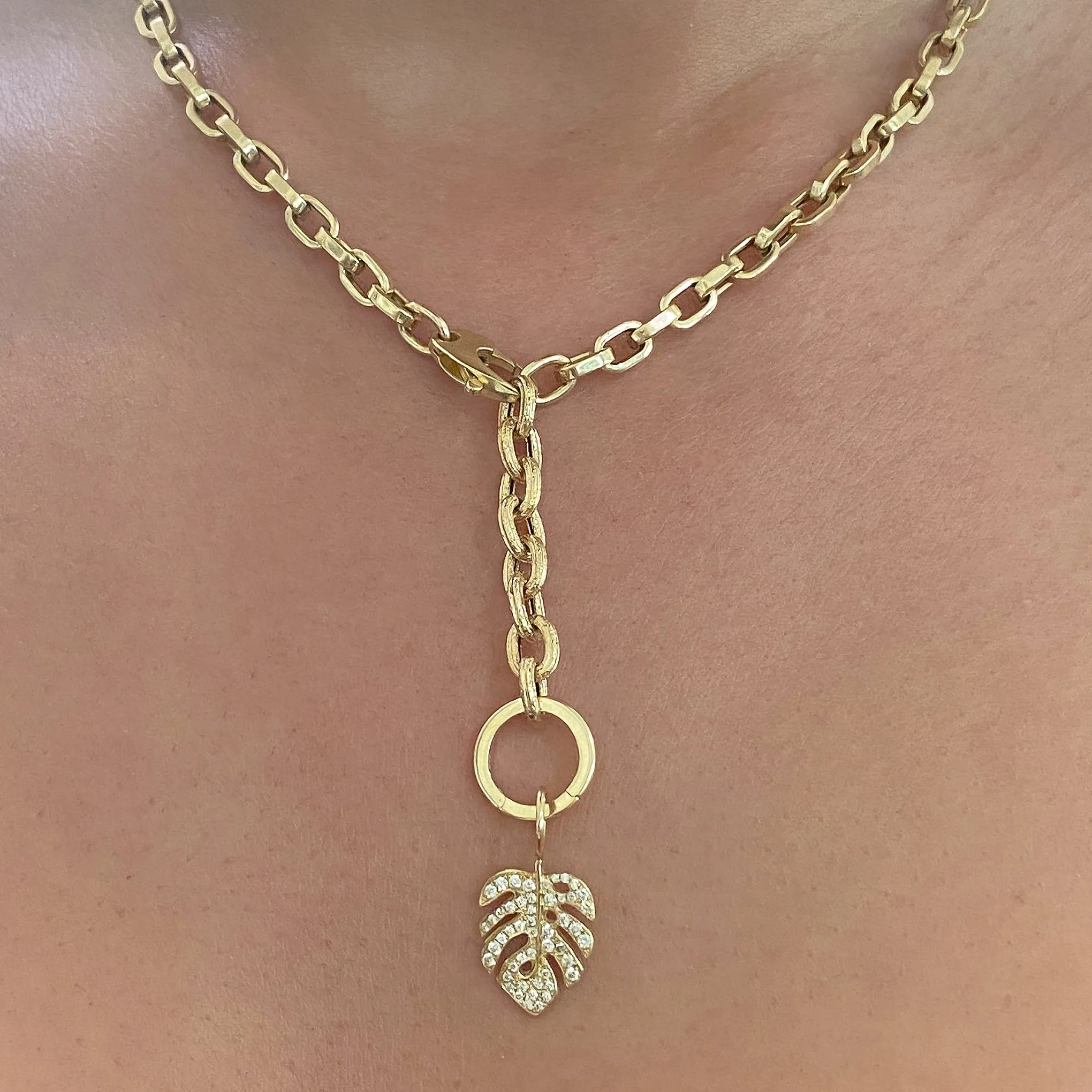 14K Gold Round Enhancer Thick Oval Rustic Link Lariat Chain Extender, Small Size Links