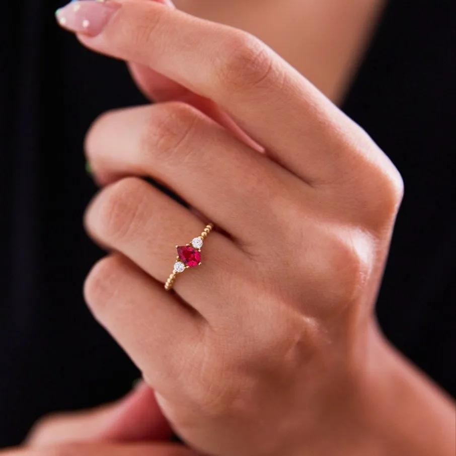 14k Gold Ruby Pear Shape Ring