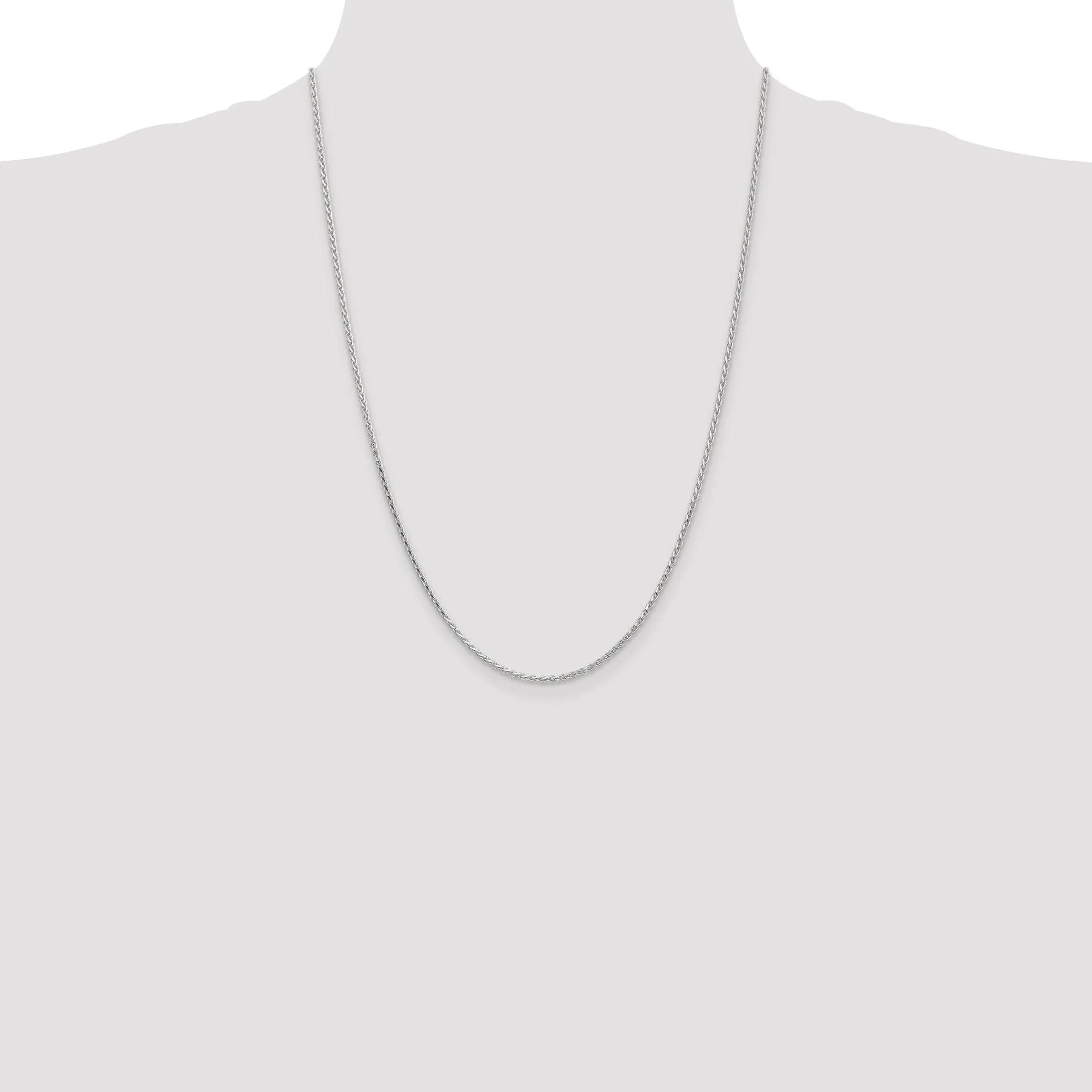 14k White Gold 1.9m Solid Round D.C Wheat Chain