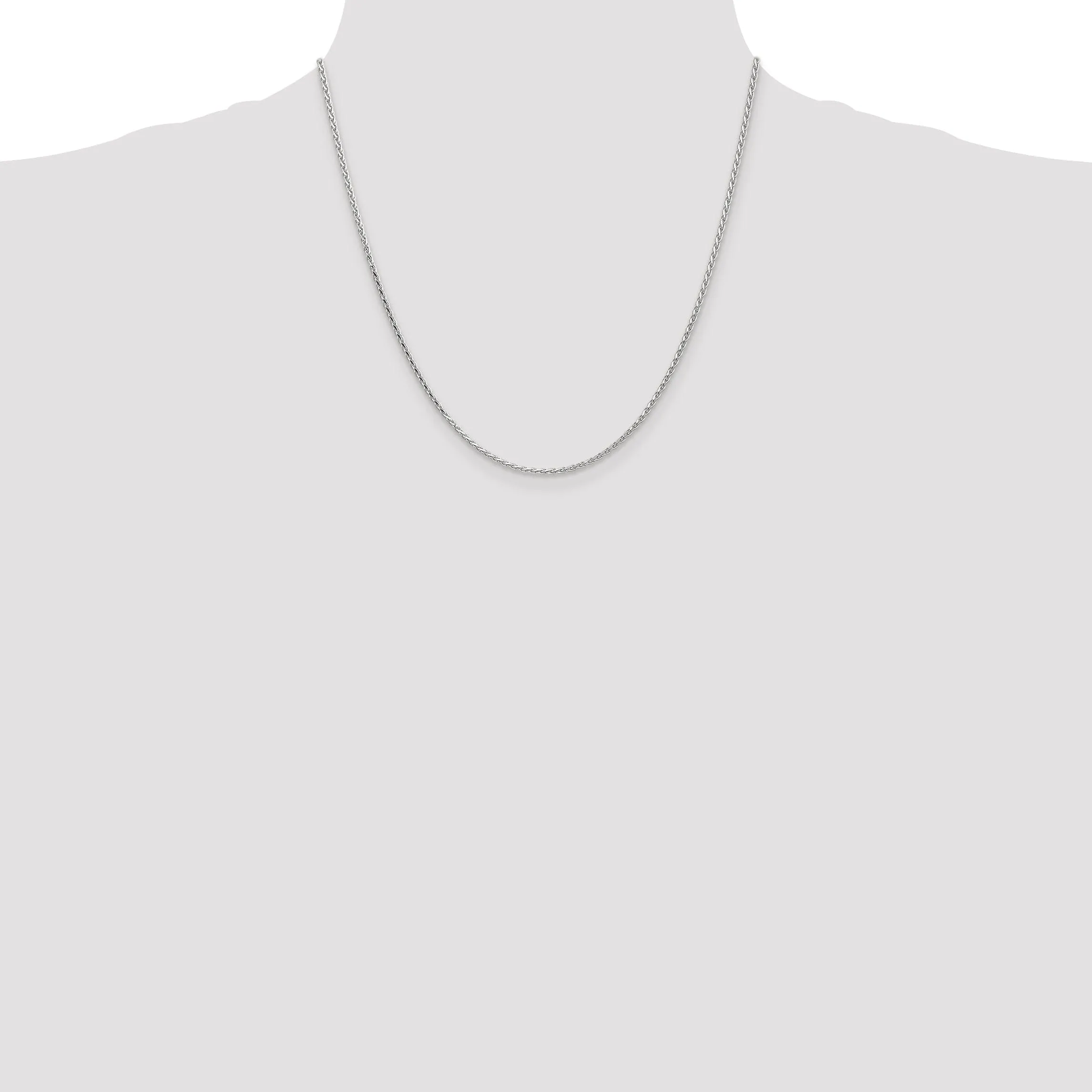 14k White Gold 1.9m Solid Round D.C Wheat Chain
