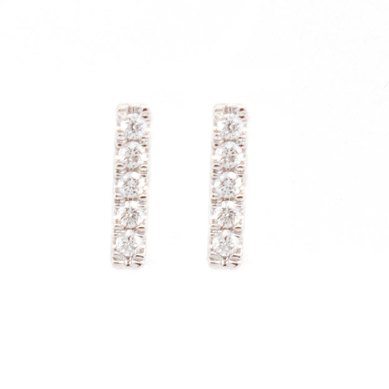 14k White Gold Diamond Bar Studs