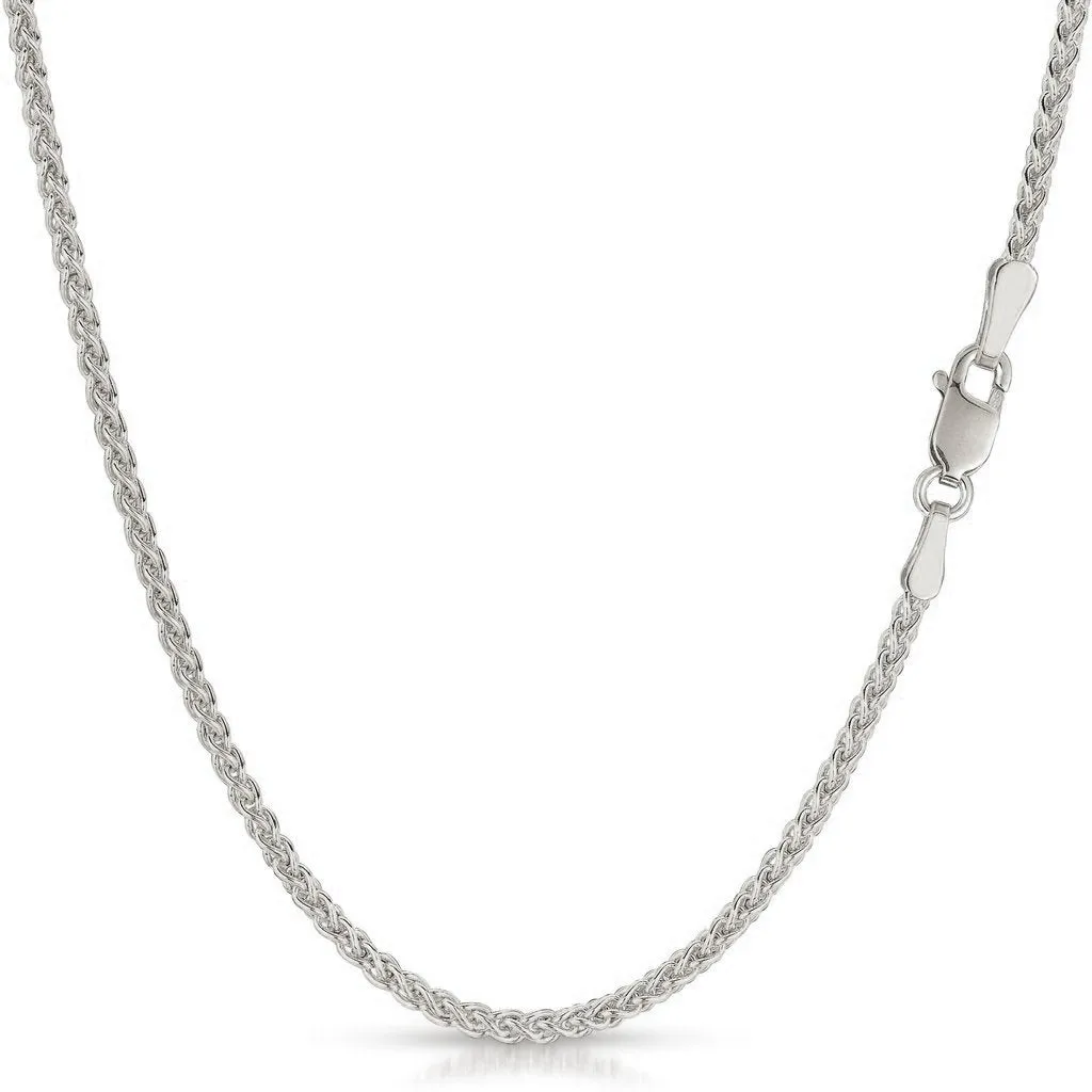 14K White Gold Solid Wheat 2mm Chain