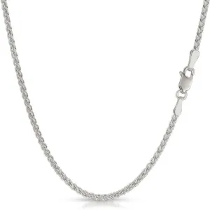 14K White Gold Solid Wheat 2mm Chain
