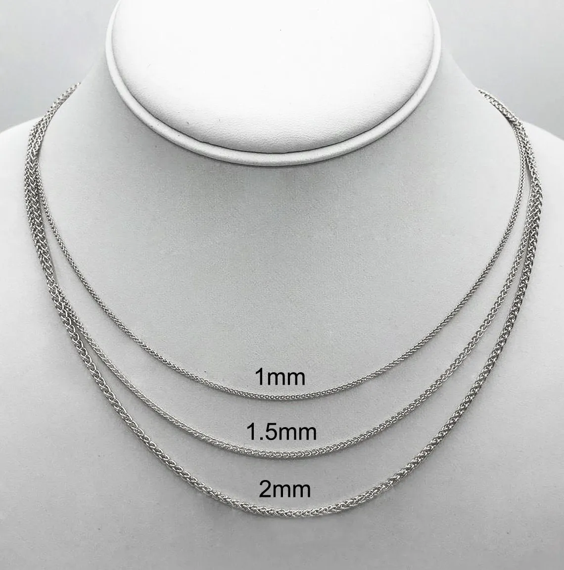 14K White Gold Solid Wheat 2mm Chain