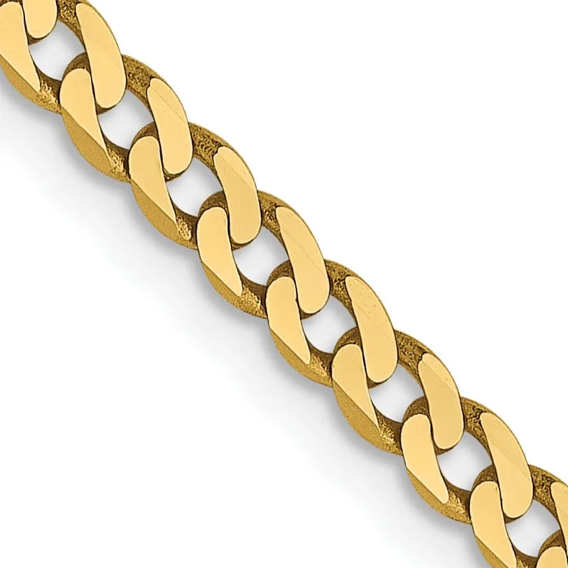 14k Yellow Gold 2.3mm Flat Beveled Curb Chain
