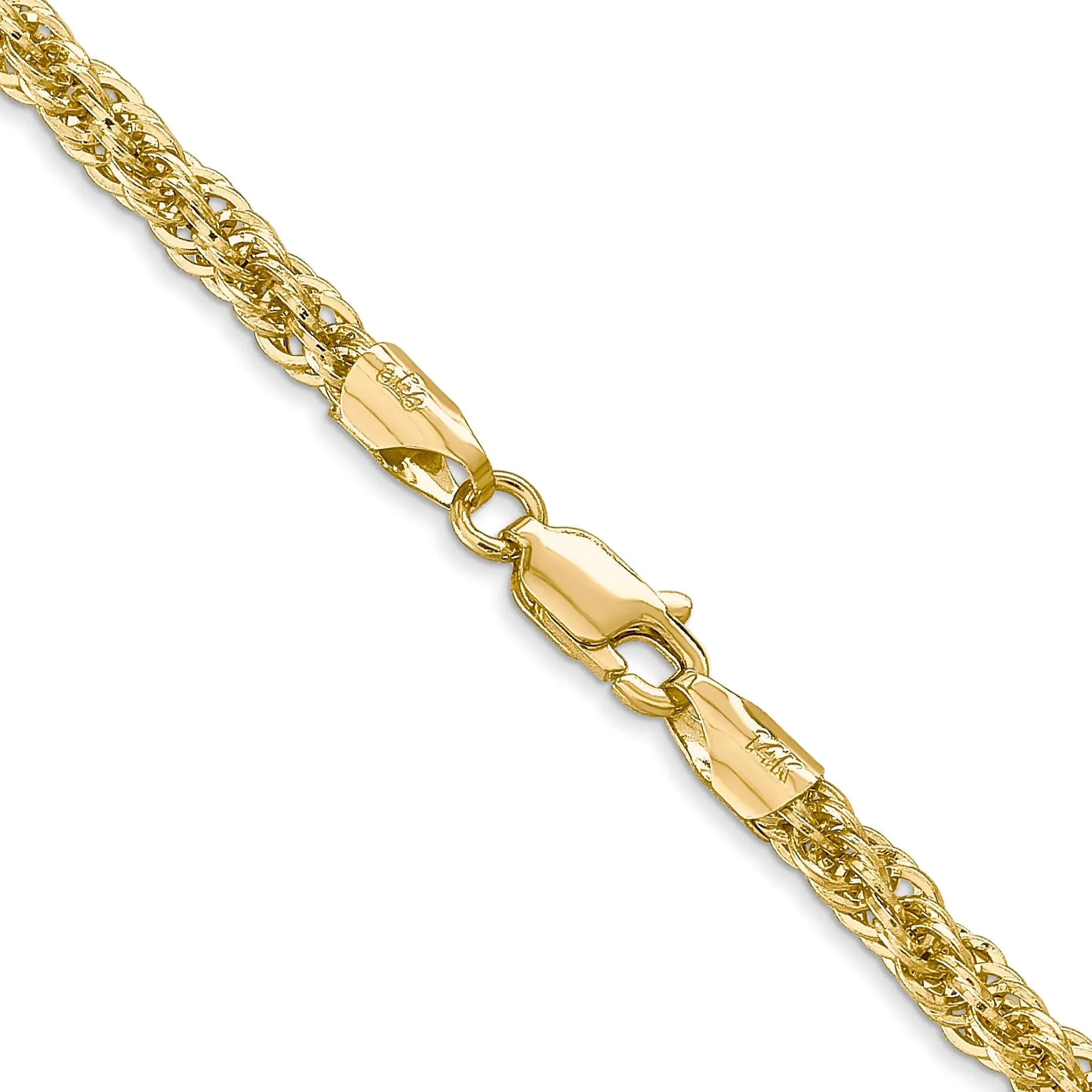 14k Yellow Gold 3.30mm D.C Semi Solid Rope Chain