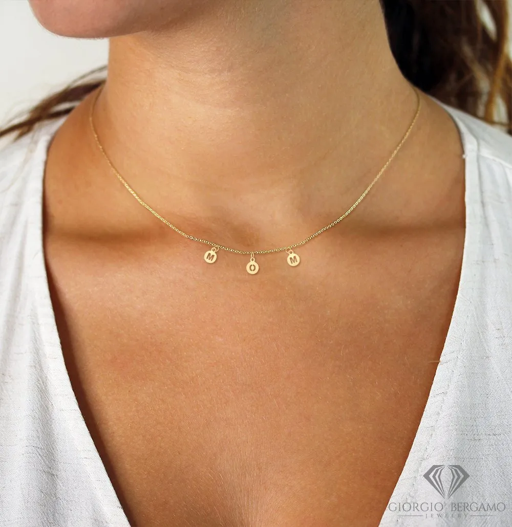14K Yellow Gold MOM Disc Minimalist Polished Pendant Necklace