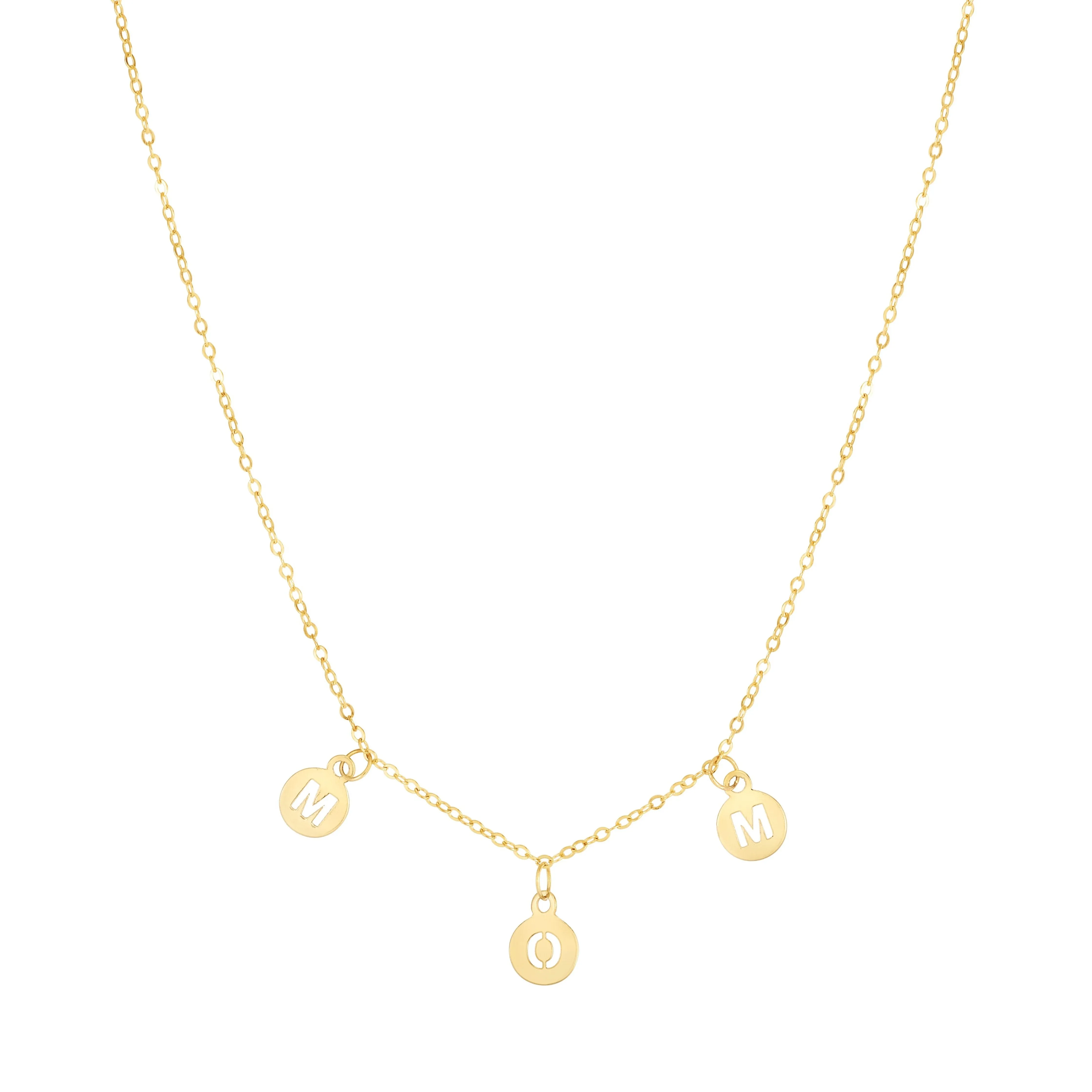 14K Yellow Gold MOM Disc Minimalist Polished Pendant Necklace