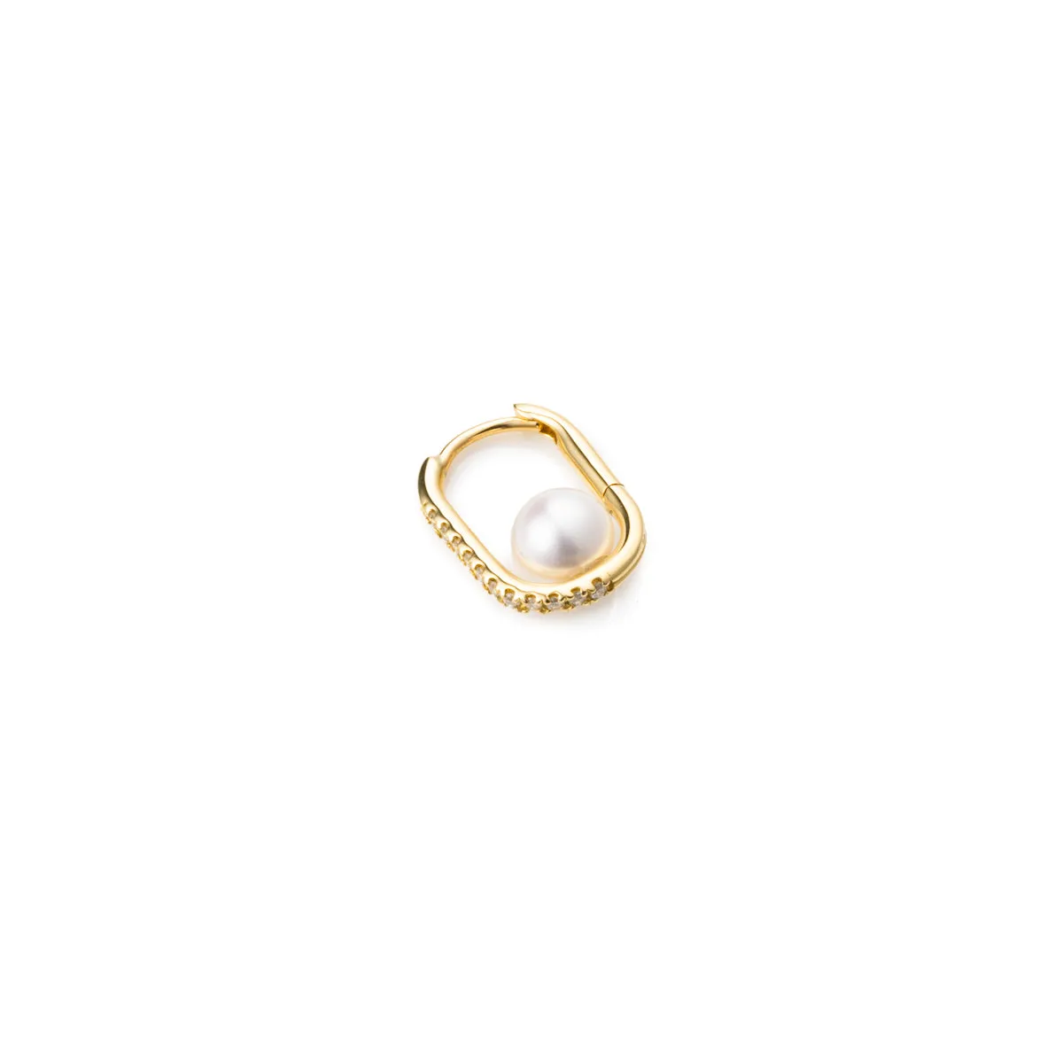 18K MANHATTAN Akoya Pearl Diamond Oblong Huggie Earring Medium size