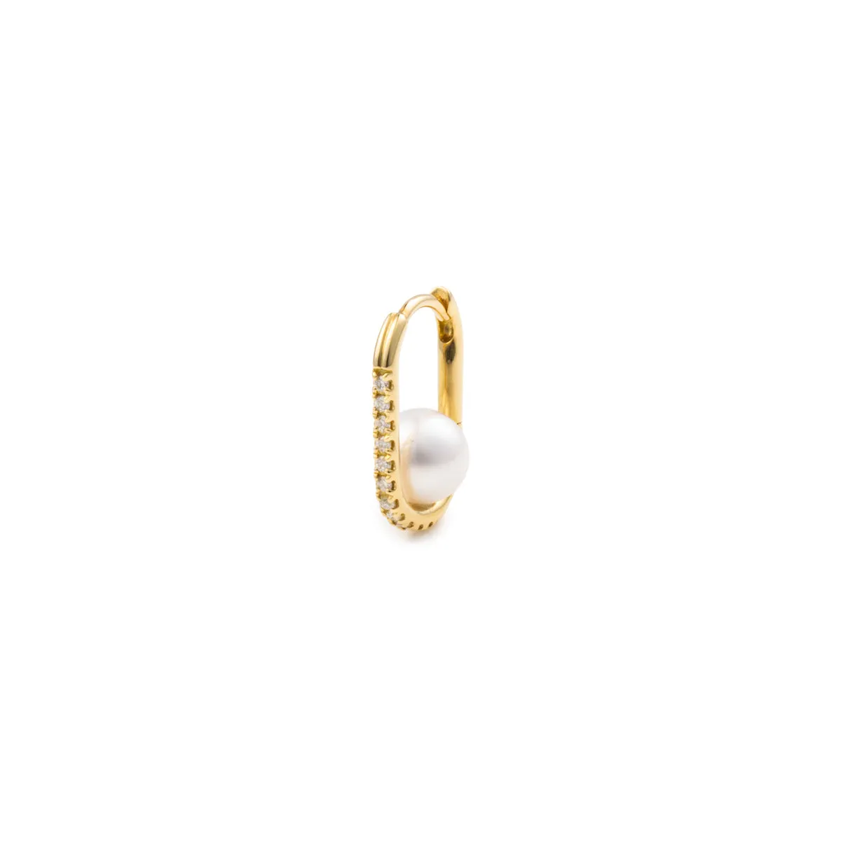 18K MANHATTAN Akoya Pearl Diamond Oblong Huggie Earring Medium size