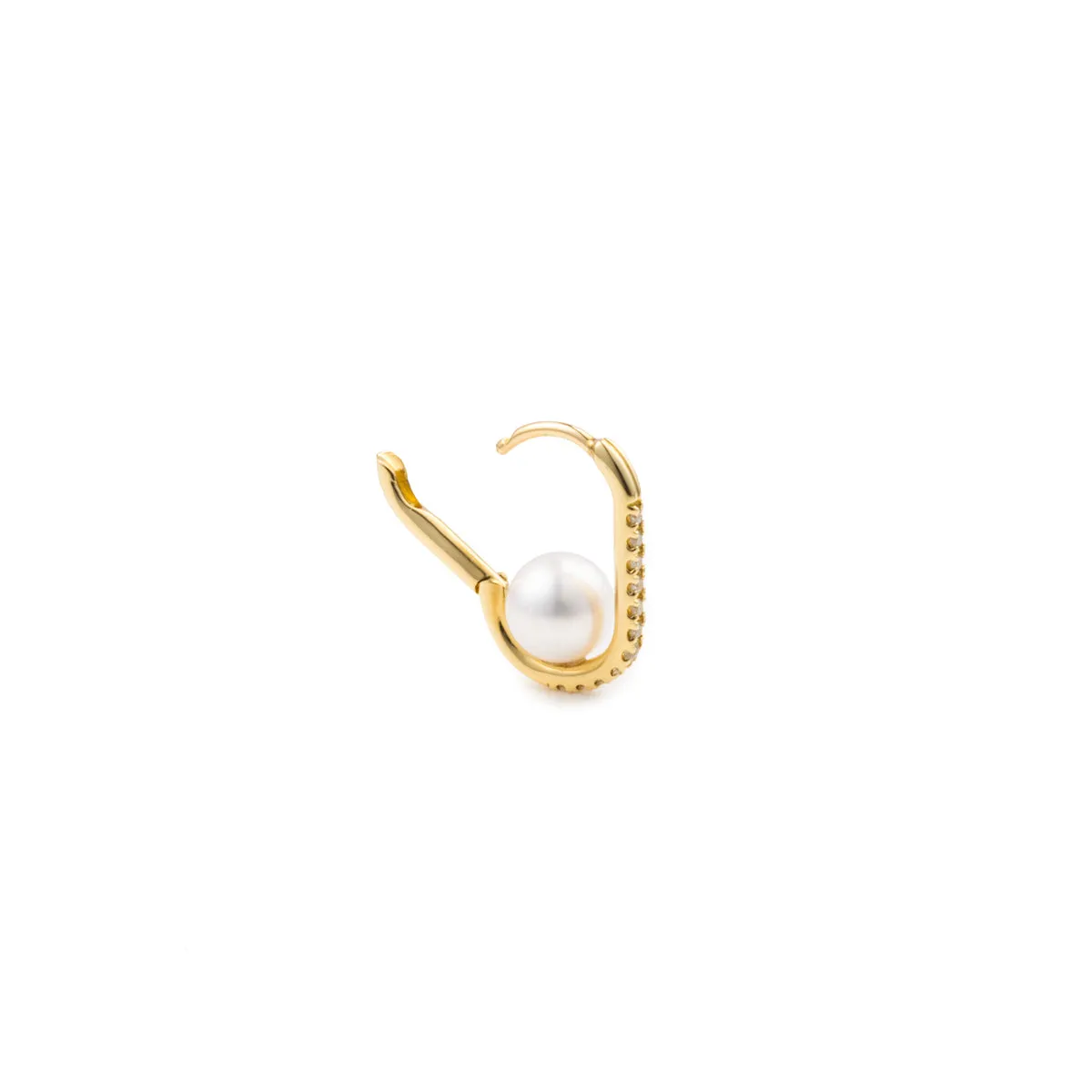 18K MANHATTAN Akoya Pearl Diamond Oblong Huggie Earring Medium size