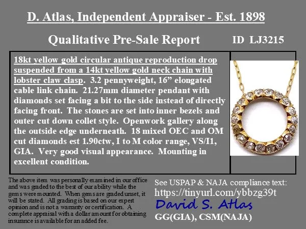 1.90ctw Old Mine Cut Diamond Circle Pendant