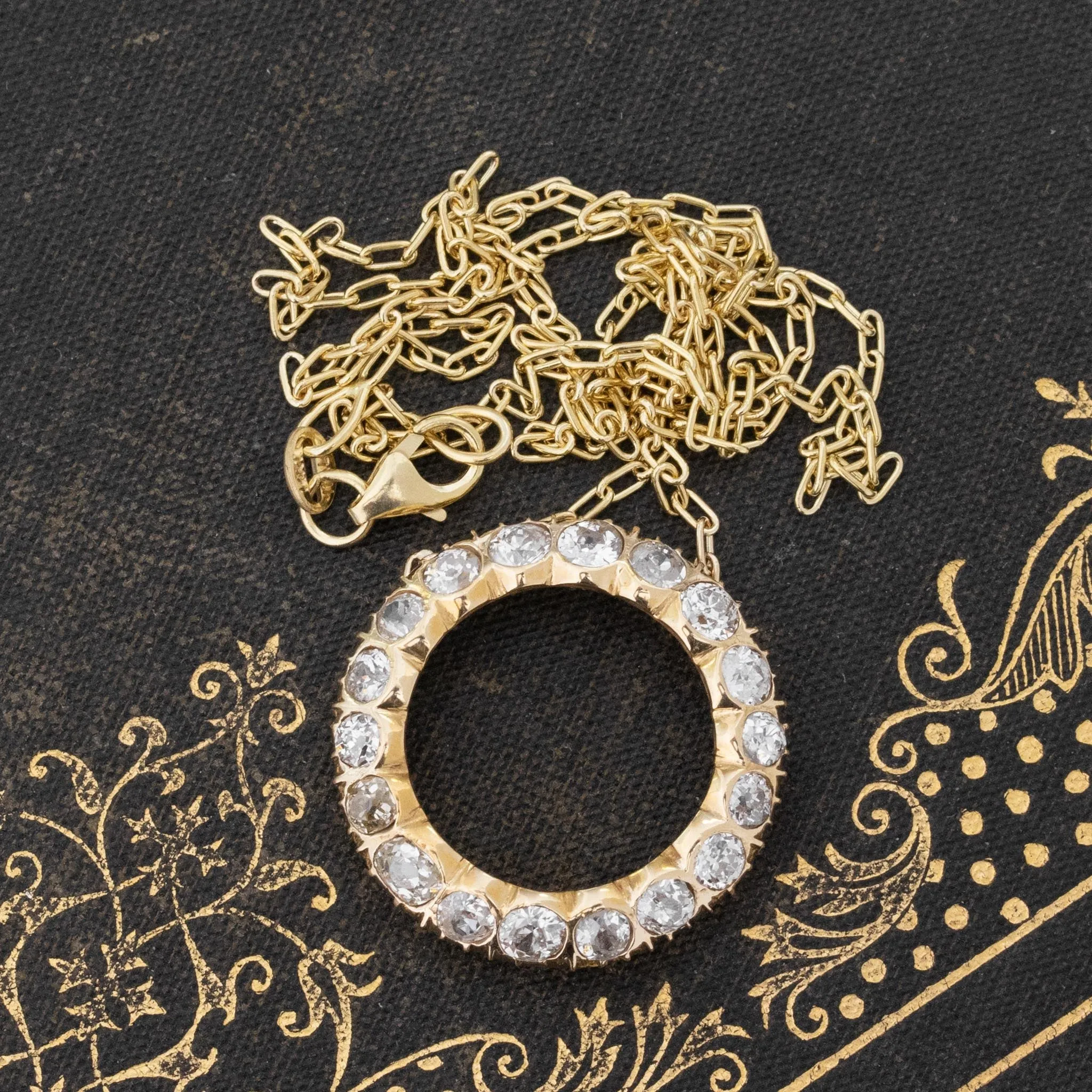 1.90ctw Old Mine Cut Diamond Circle Pendant