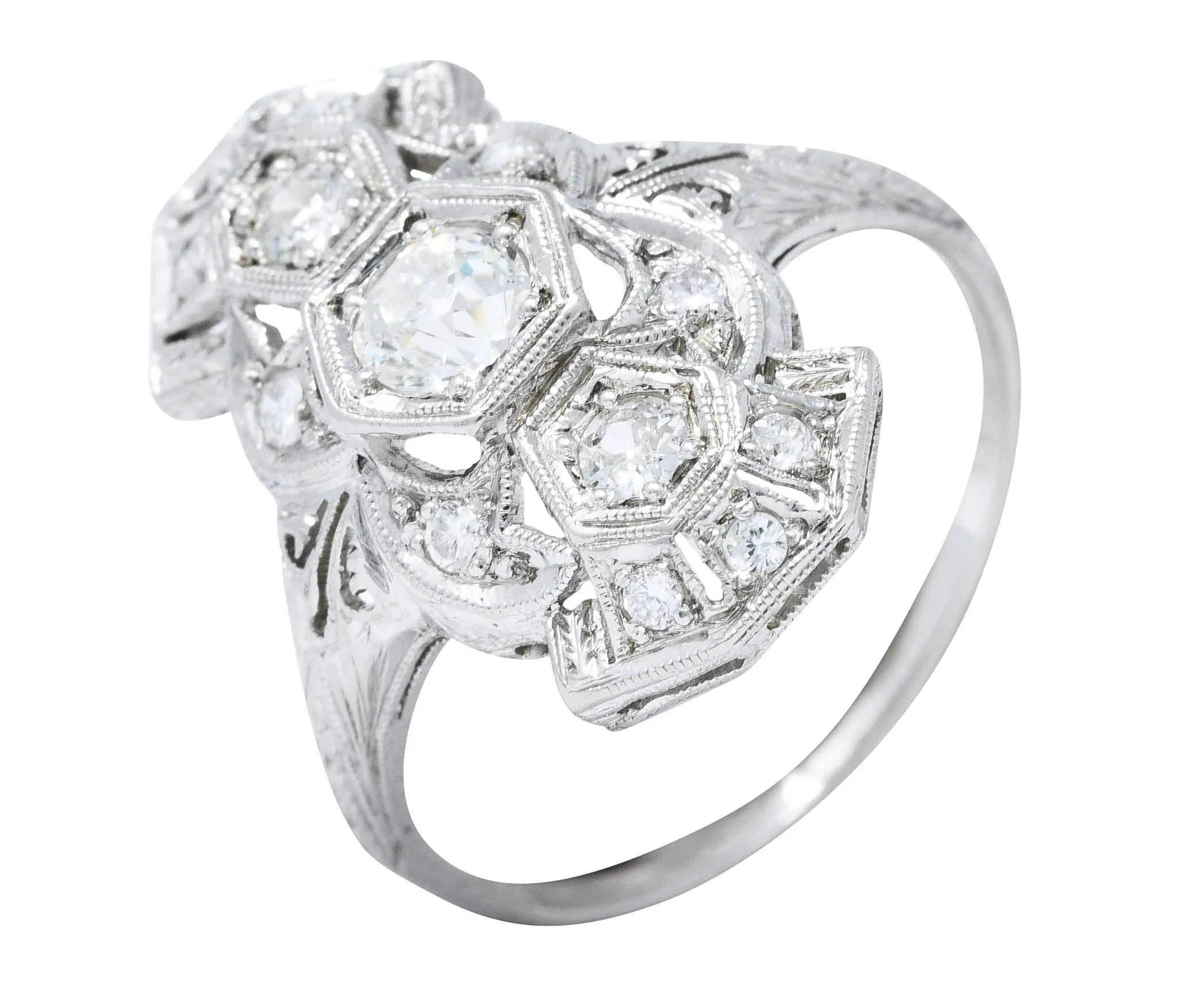1920's Art Deco 0.85 CTW Diamond Platinum Geometric Dinner Ring