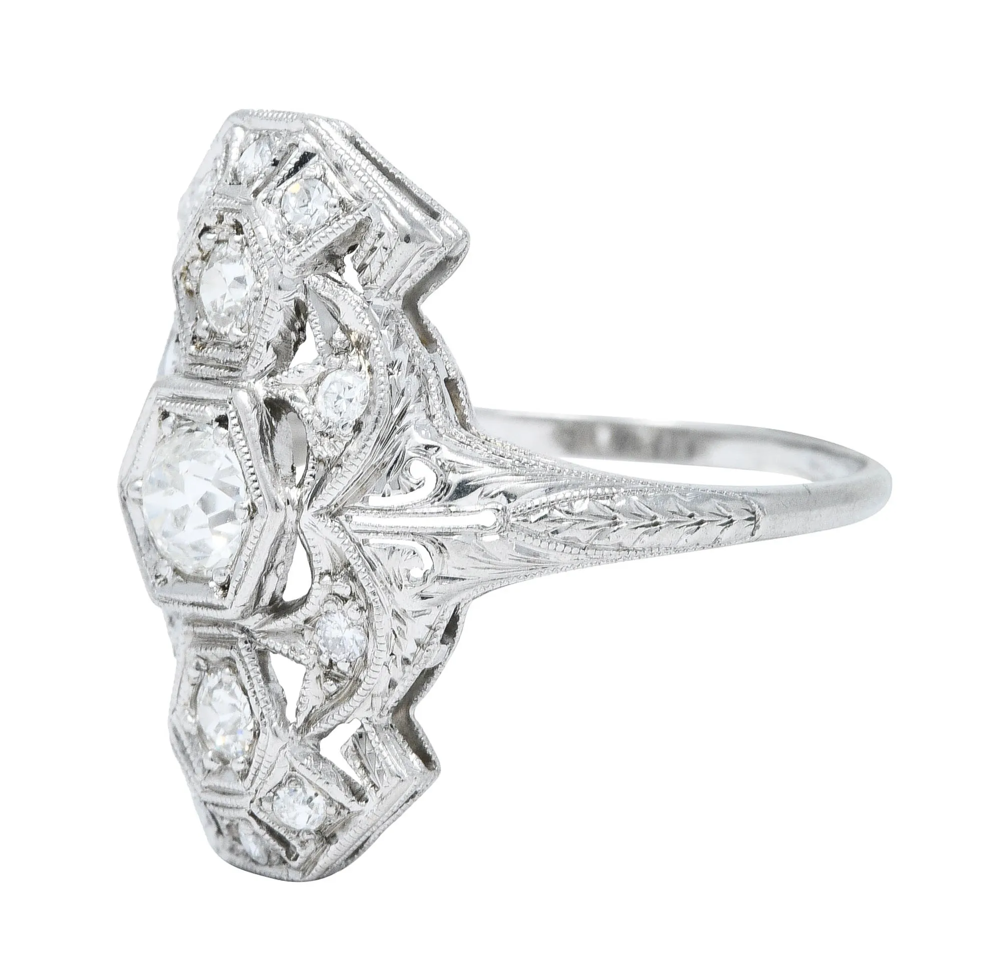 1920's Art Deco 0.85 CTW Diamond Platinum Geometric Dinner Ring