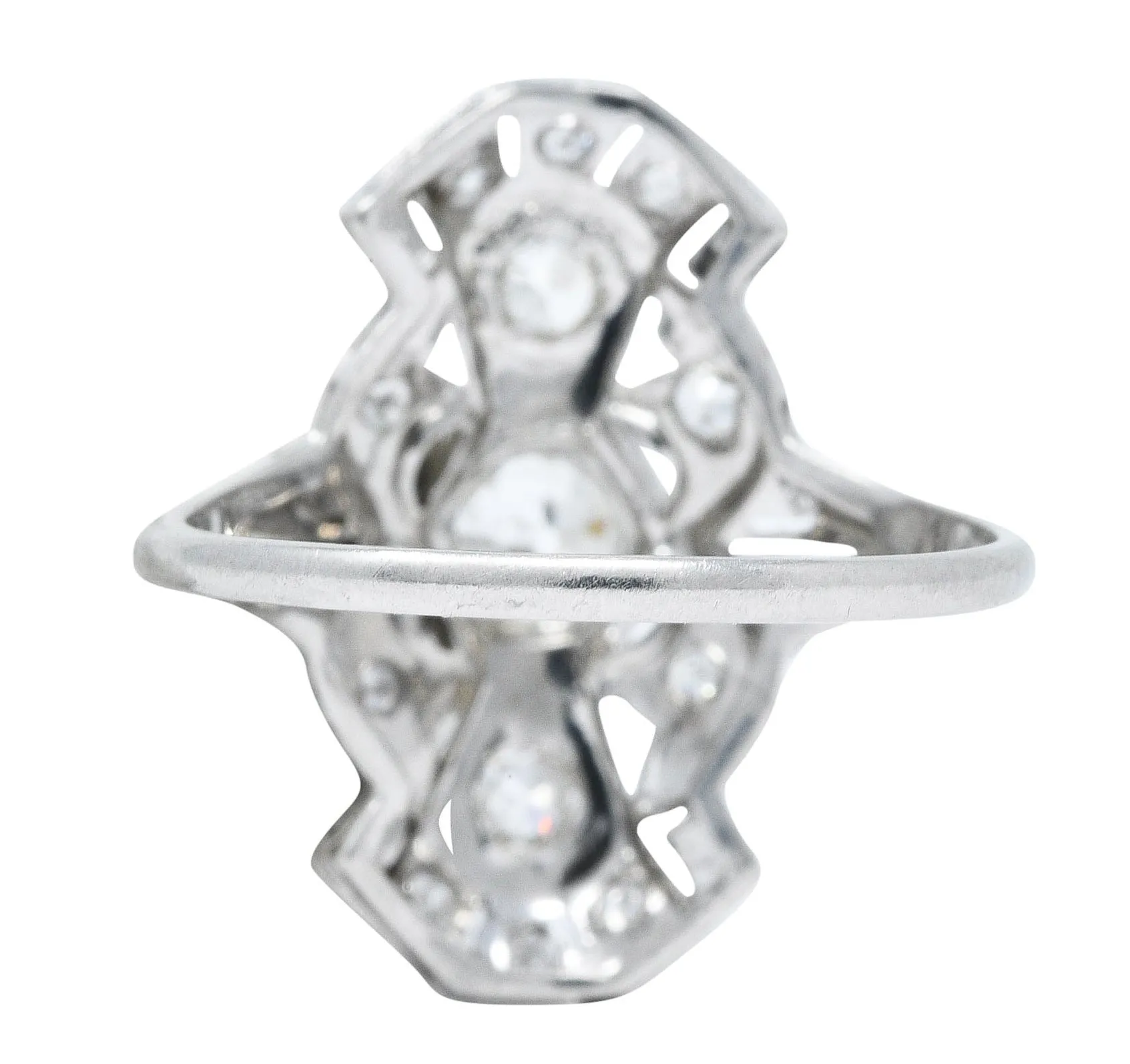 1920's Art Deco 0.85 CTW Diamond Platinum Geometric Dinner Ring