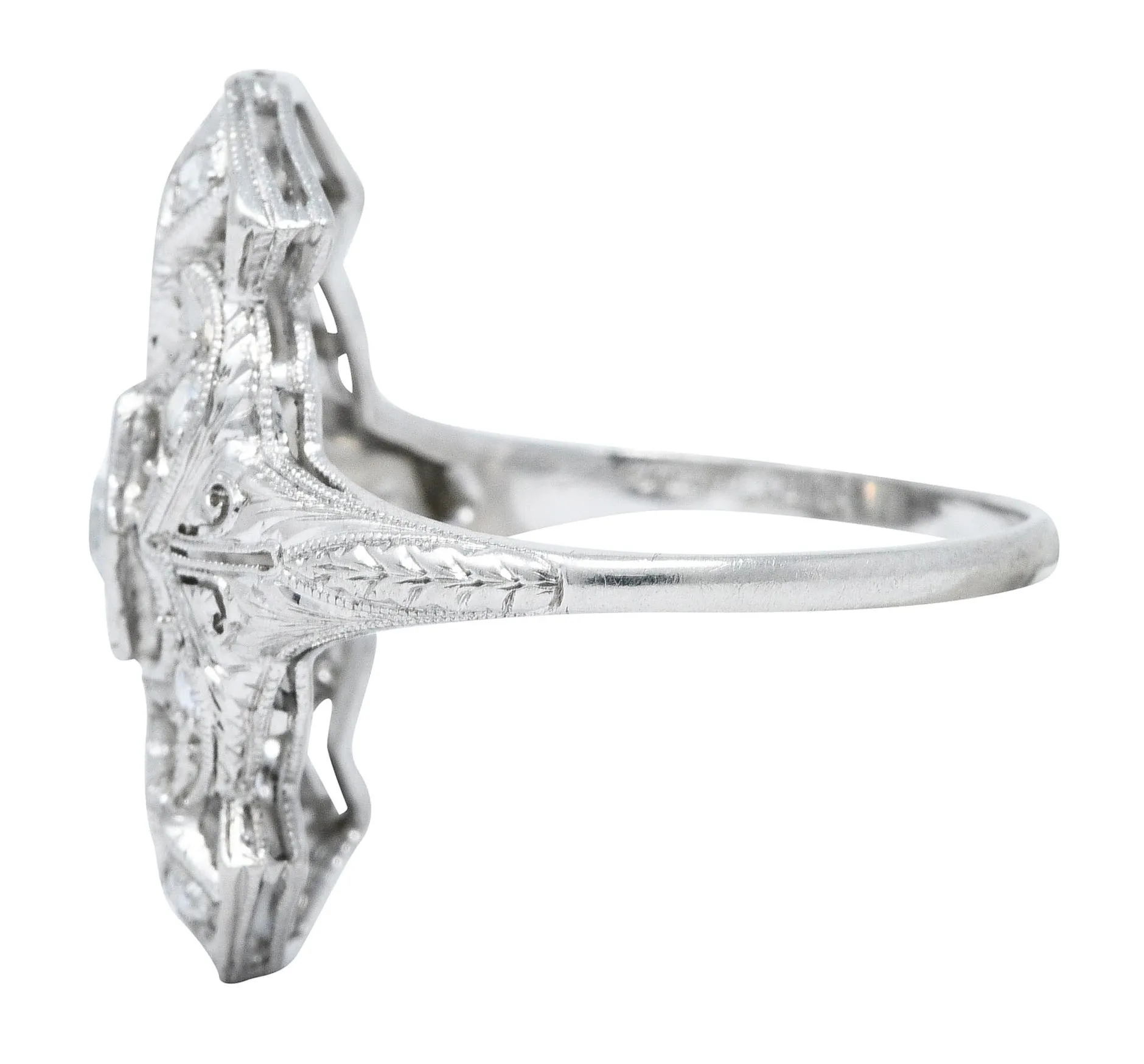 1920's Art Deco 0.85 CTW Diamond Platinum Geometric Dinner Ring