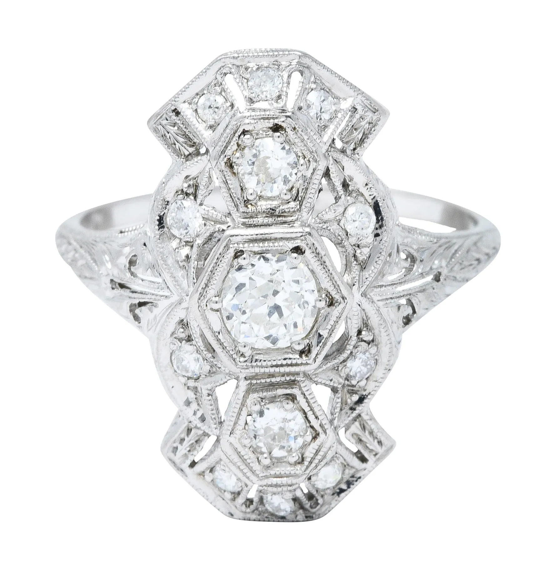1920's Art Deco 0.85 CTW Diamond Platinum Geometric Dinner Ring