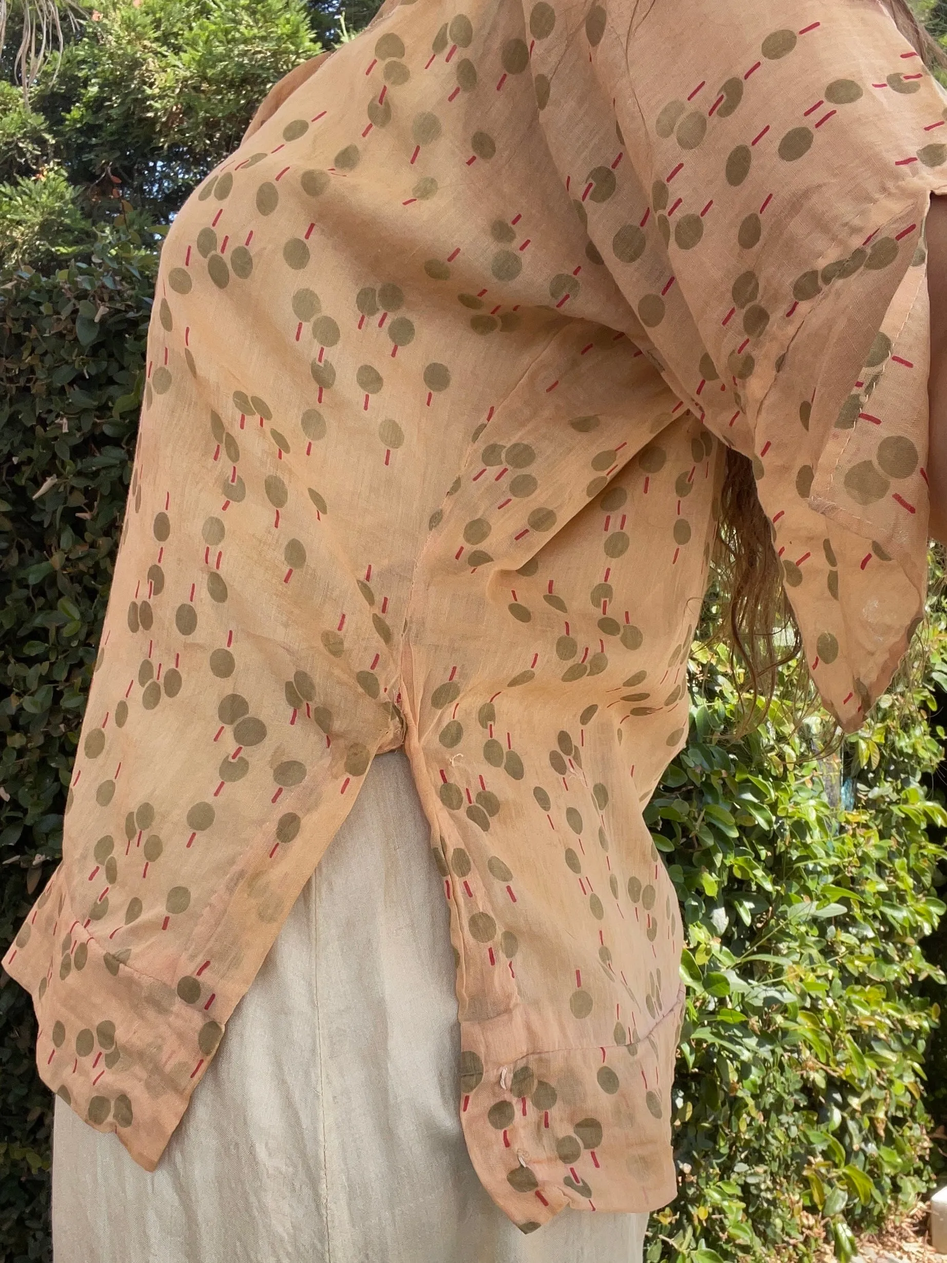 1920s Art Deco Cotton Voile Novelty Print Blouse