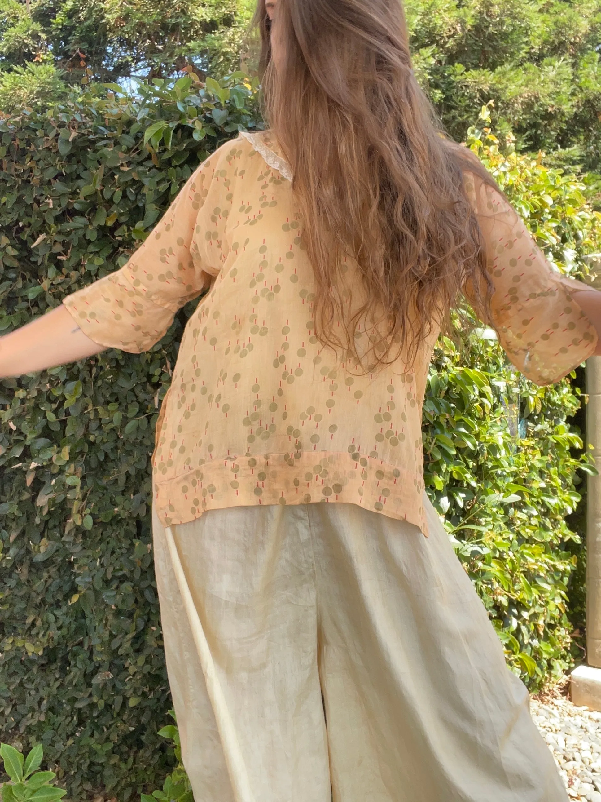 1920s Art Deco Cotton Voile Novelty Print Blouse