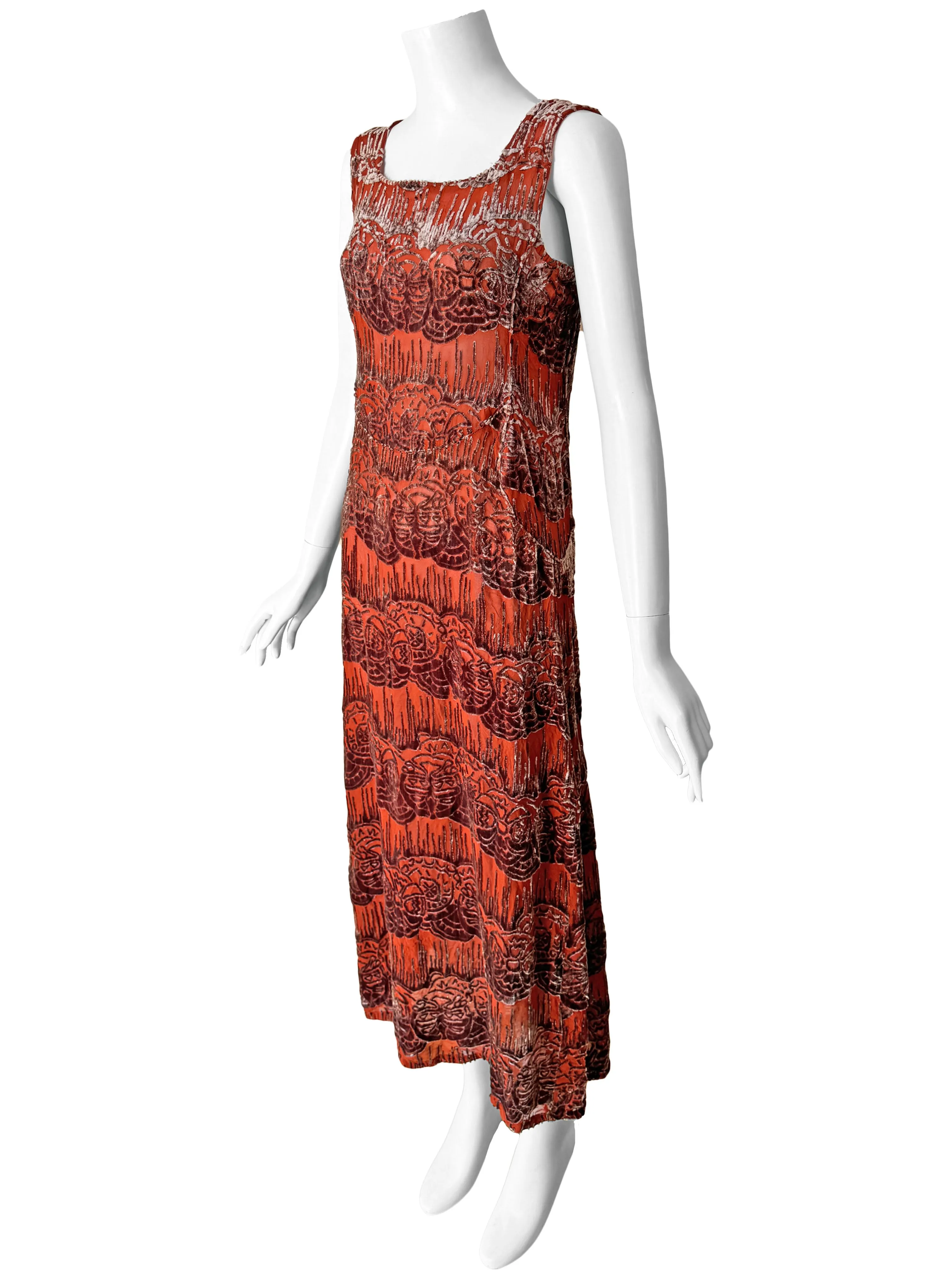1920s Art Deco Devore Silk Dress