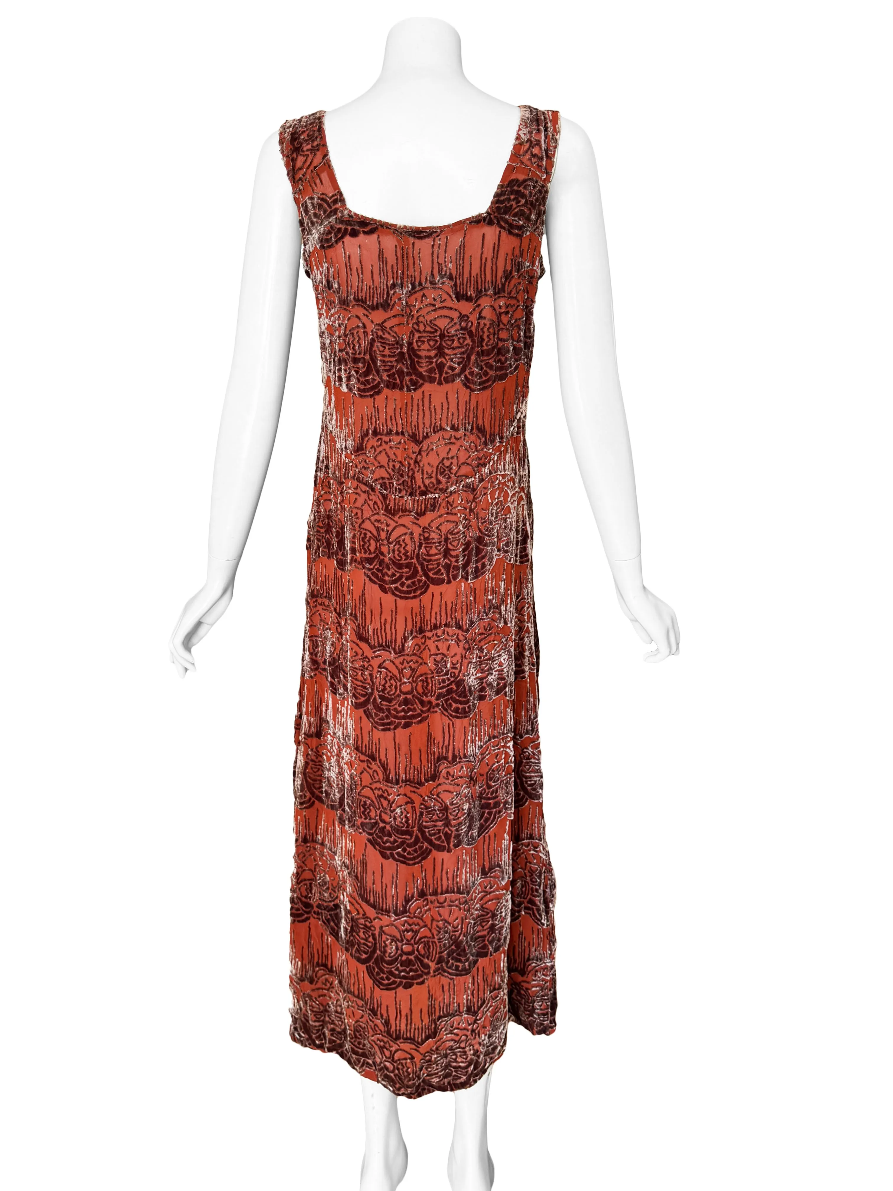 1920s Art Deco Devore Silk Dress