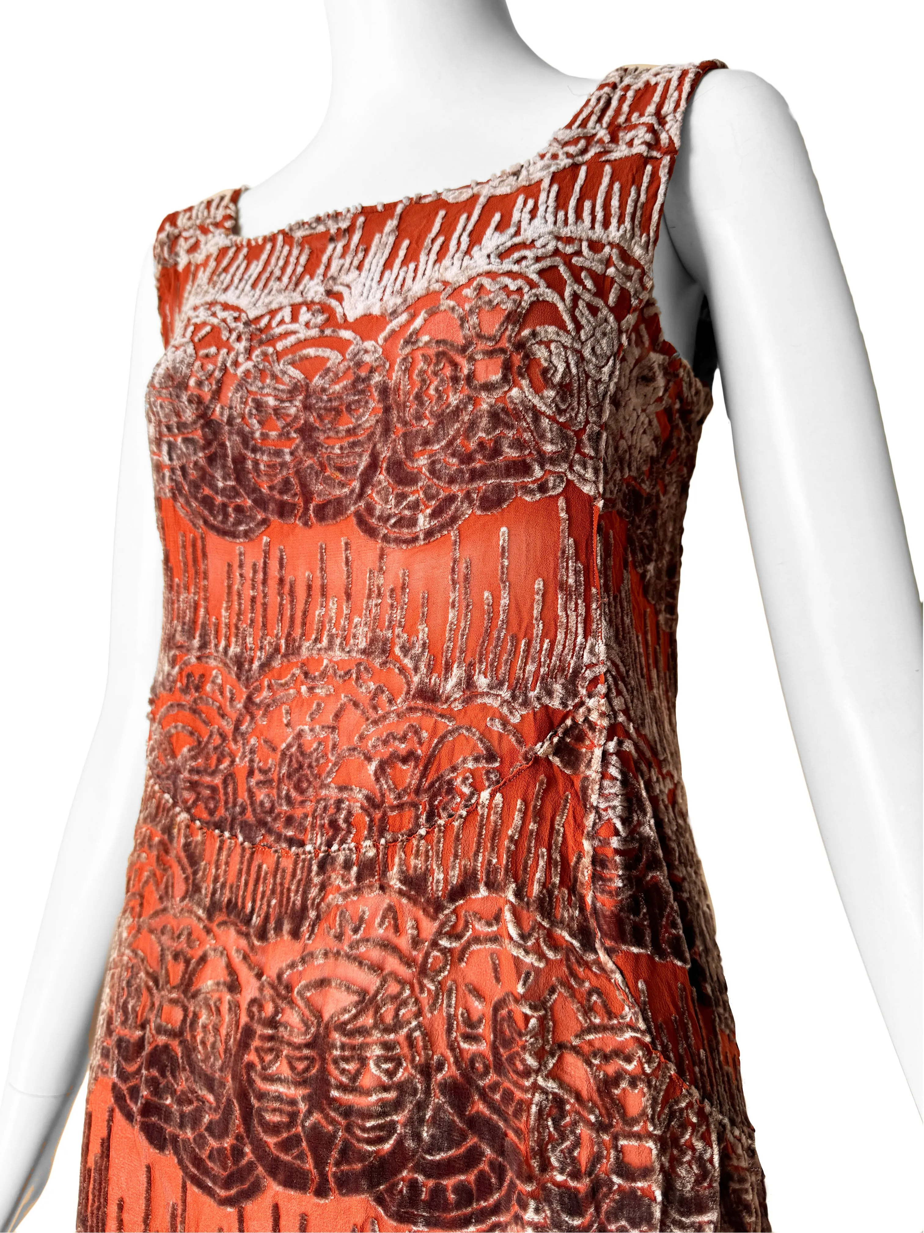 1920s Art Deco Devore Silk Dress