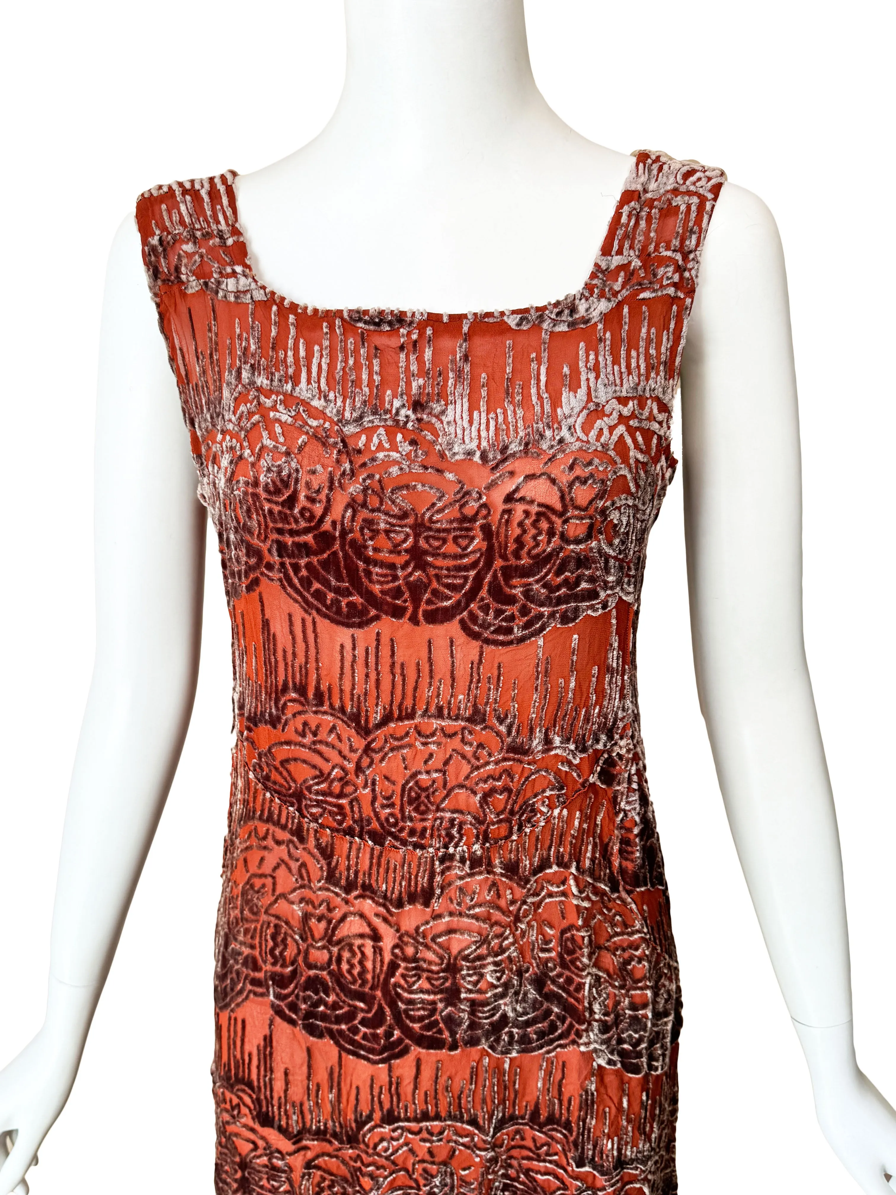 1920s Art Deco Devore Silk Dress