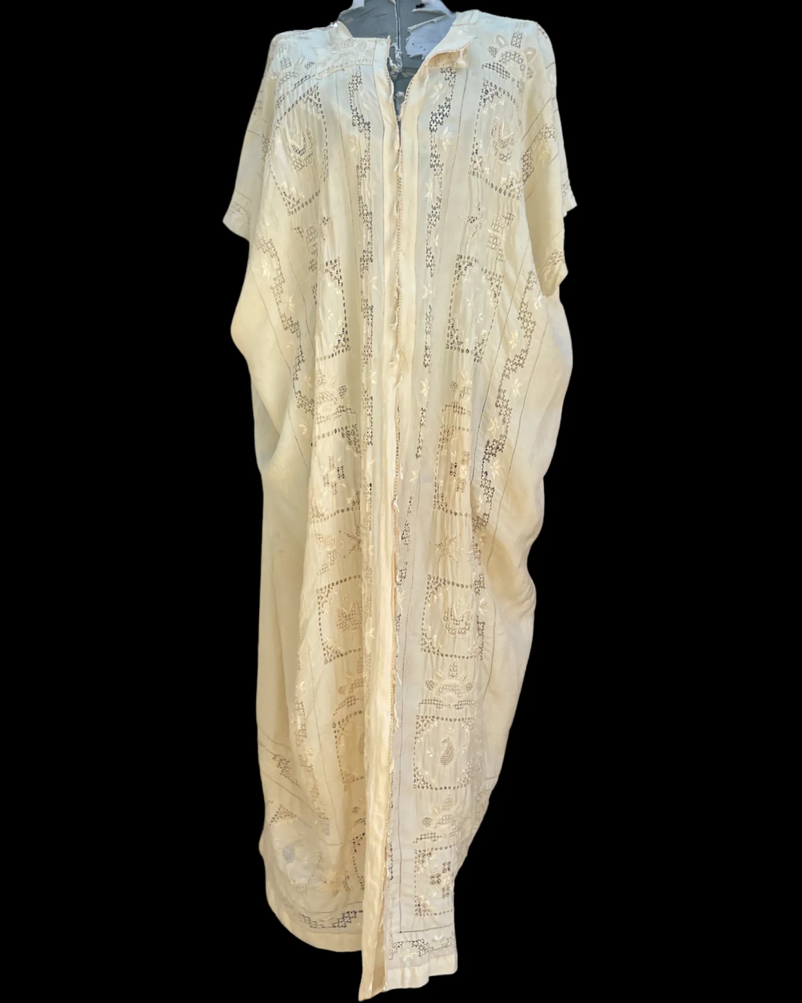 1920s Cutwork & Embroidered Robe/ Caftan