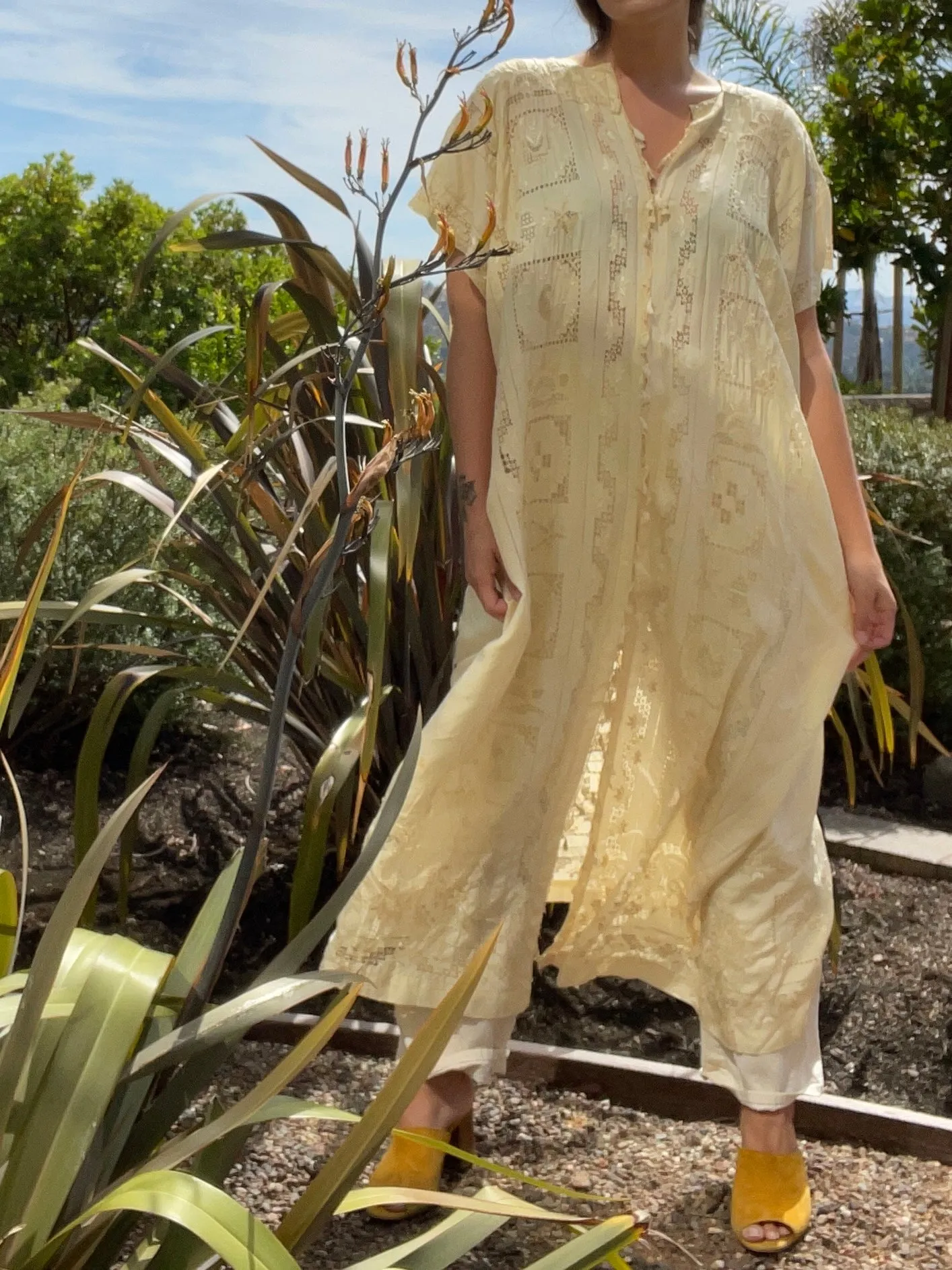 1920s Cutwork & Embroidered Robe/ Caftan