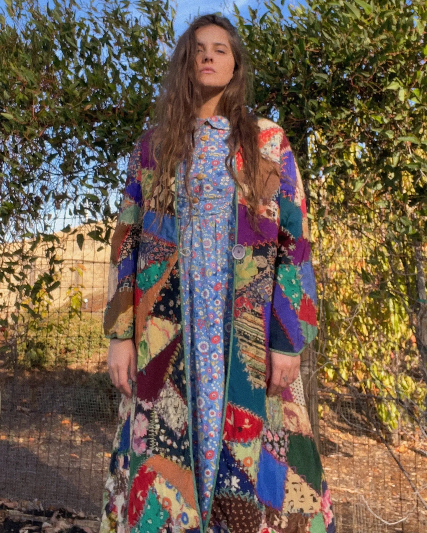 1920s Deco Bell Sleeve Silk Crazy Quilt Robe