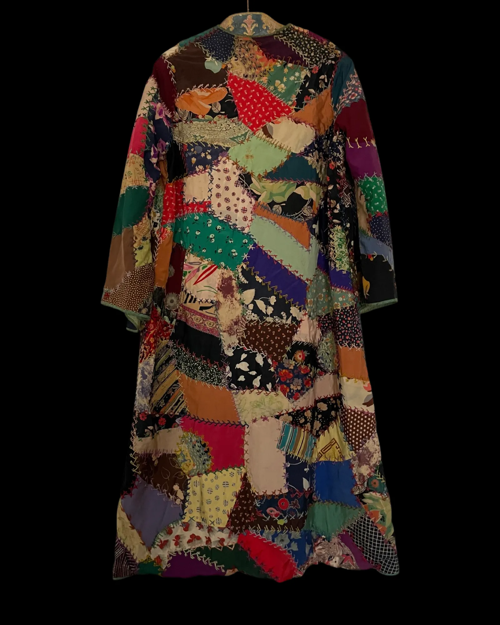 1920s Deco Bell Sleeve Silk Crazy Quilt Robe