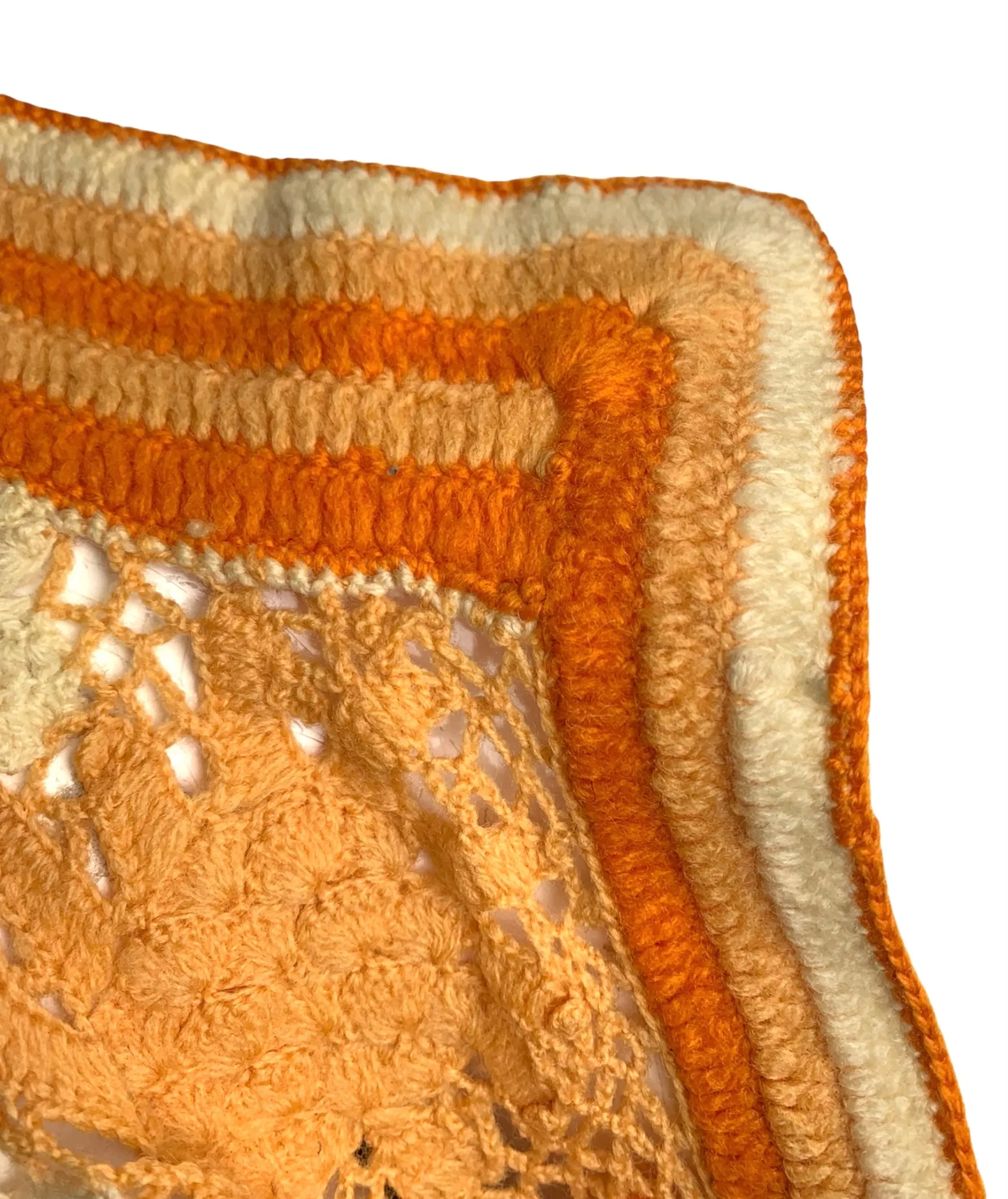 1920's Hand Crocheted Short Sleeve Deco Cardigan In Ombre Ivory to Orange