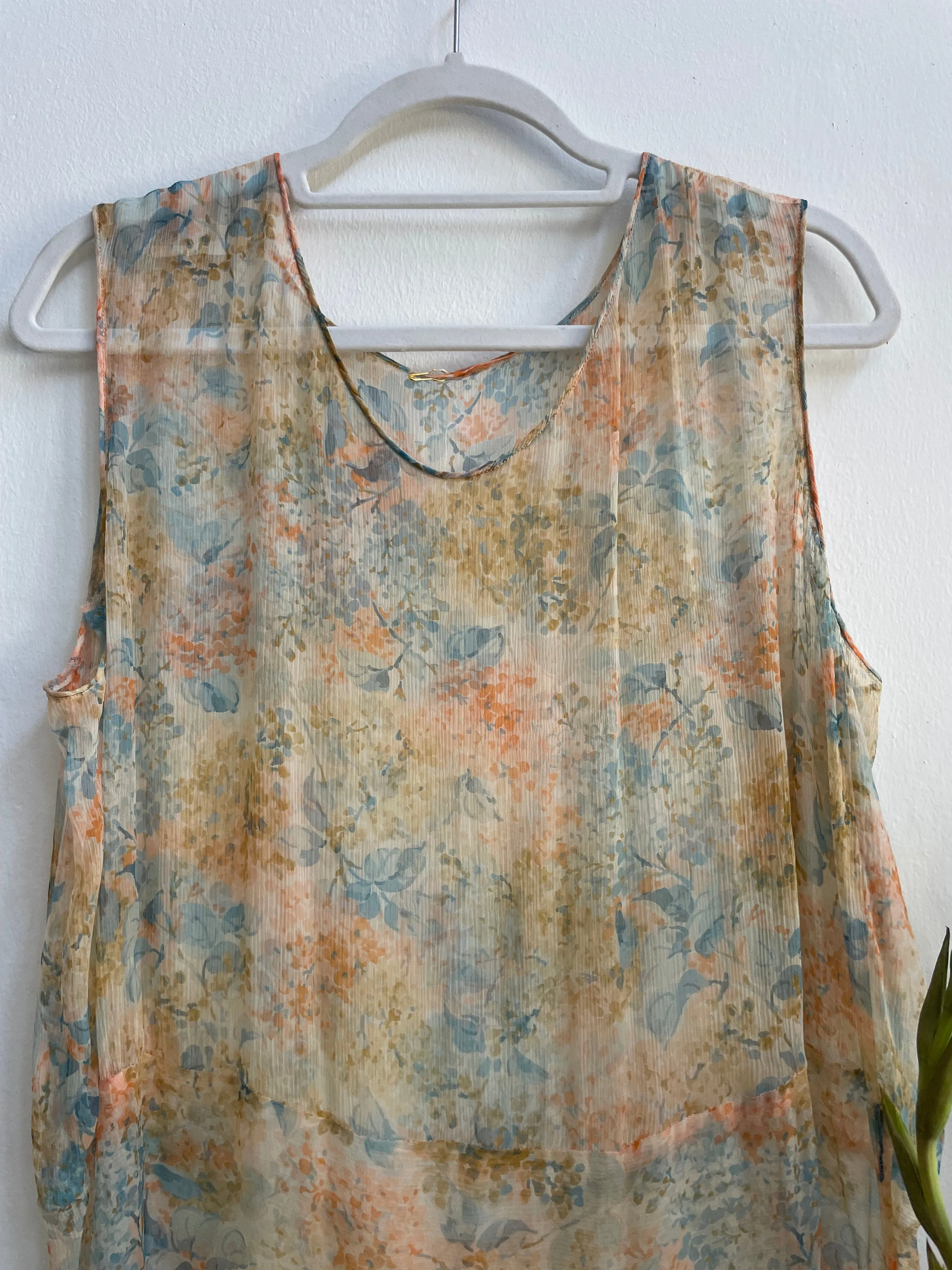 1920s Springtime Floral Silk Chiffon Drop Waist Dress