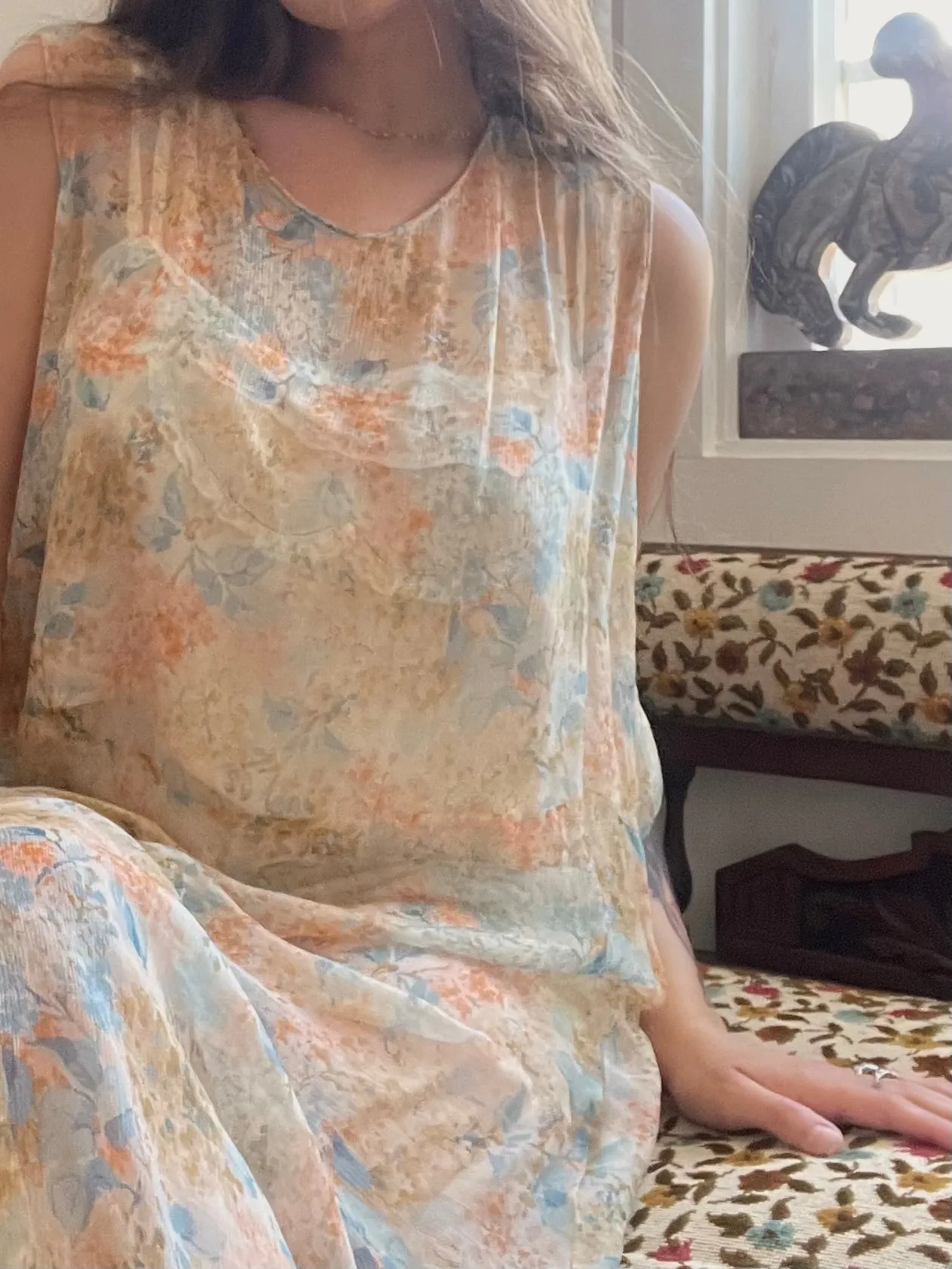 1920s Springtime Floral Silk Chiffon Drop Waist Dress