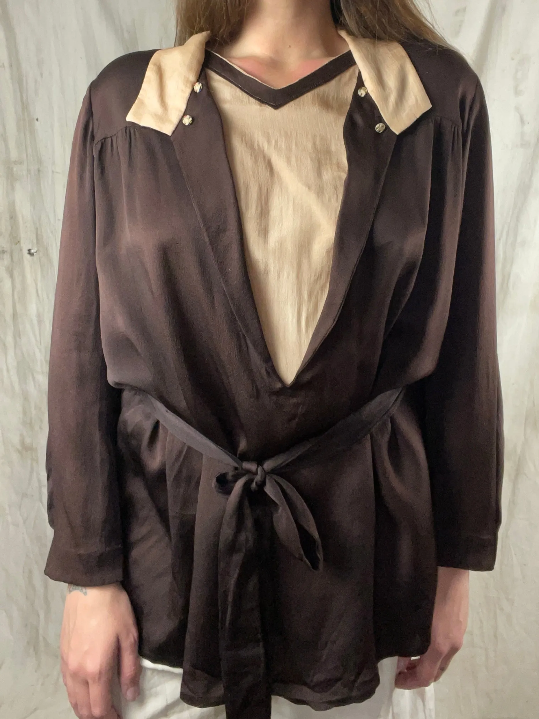 1920s Two Tone Silk Crepe Deco Blouse
