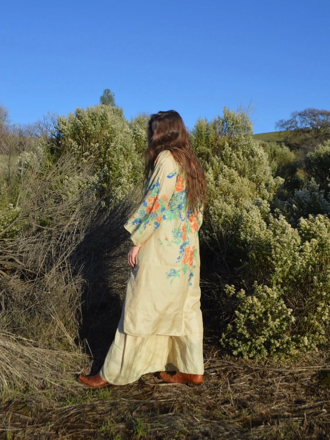 1920s Vibrant Pongee Silk Tie Waist Robe