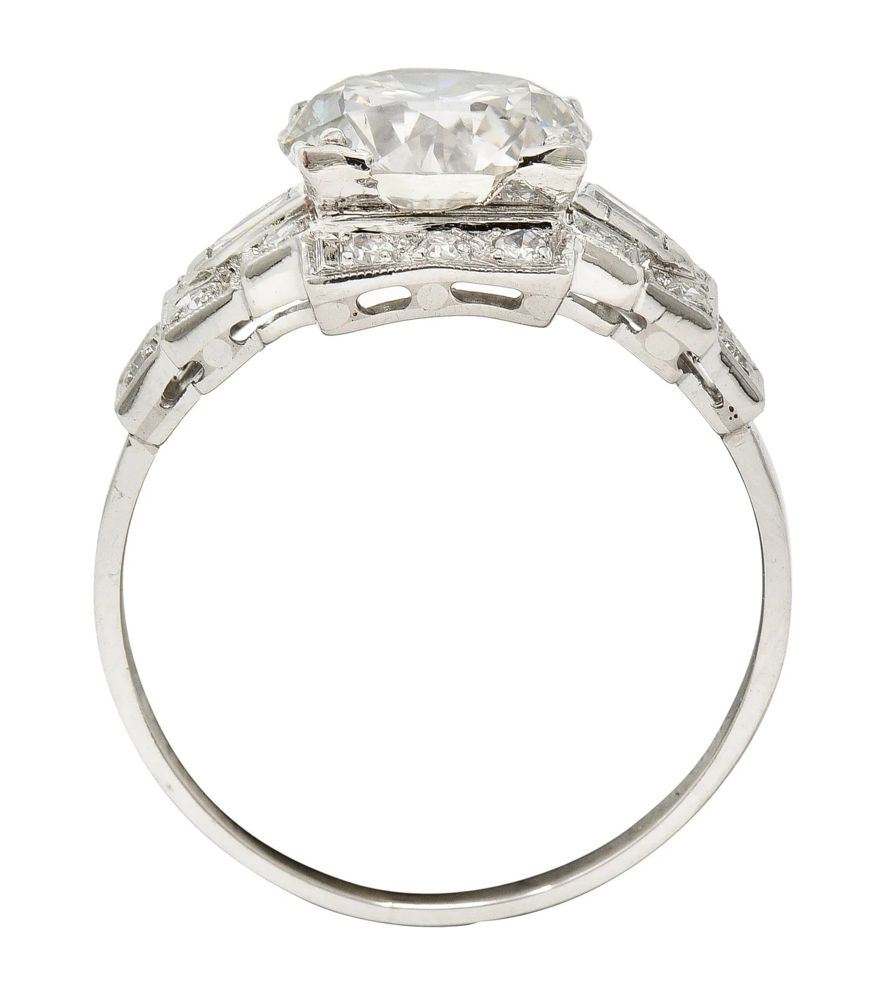1930's Art Deco 2.34 CTW Old European Cut Diamond Platinum Square Stepped Engagement Ring GIA